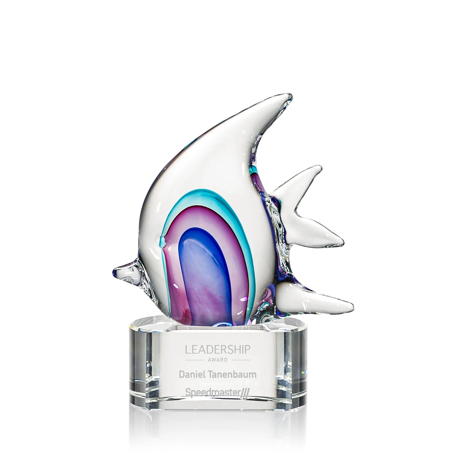 Custom Glass Fish Award on Optical Base for corporate award ceremonies