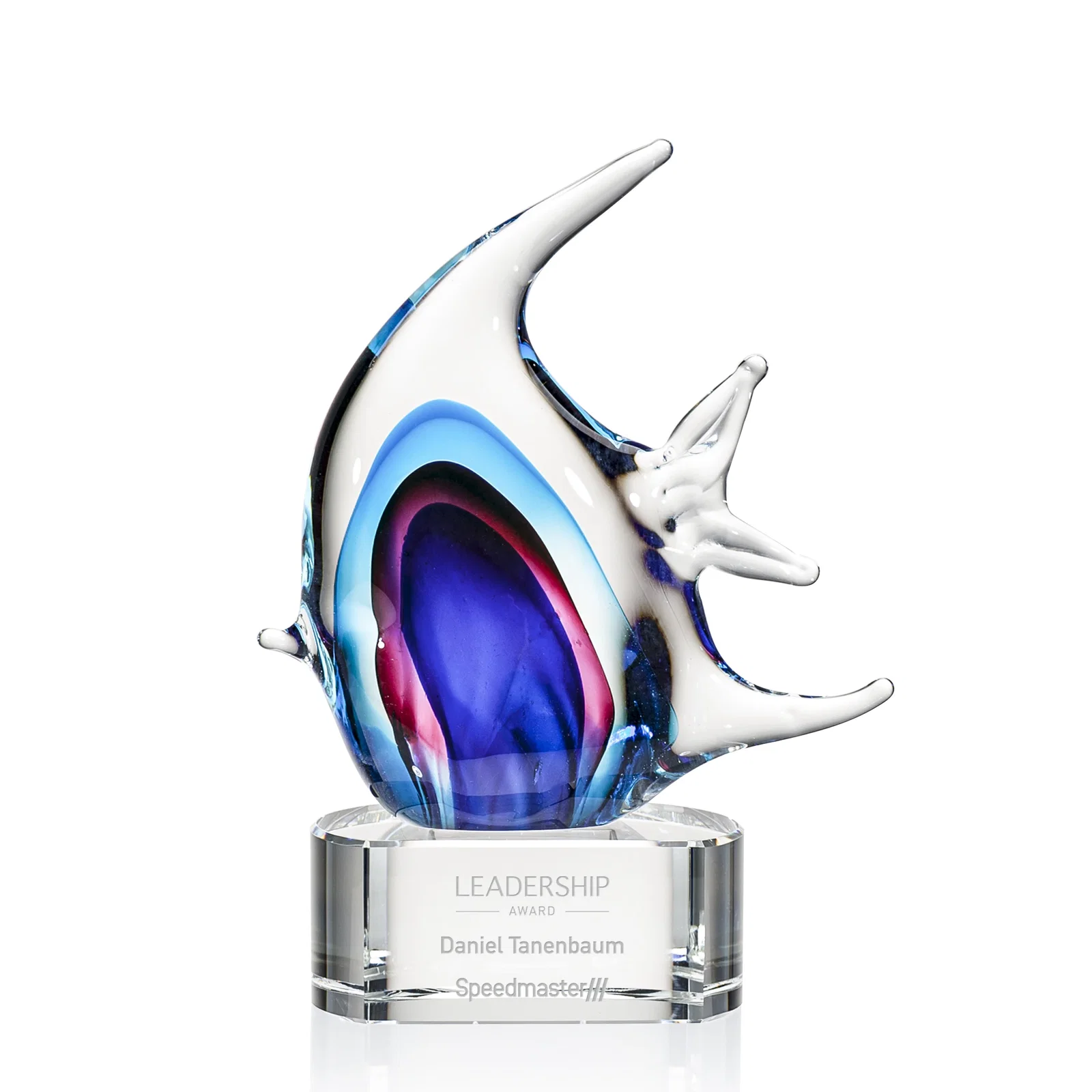 Custom Glass Fish Award on Optical Base for service anniversary gifts