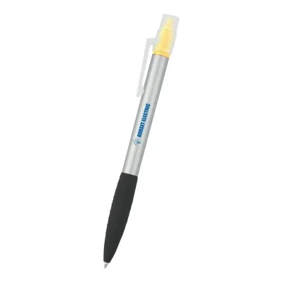Silver pen with a built-in highlighter at the opposite end