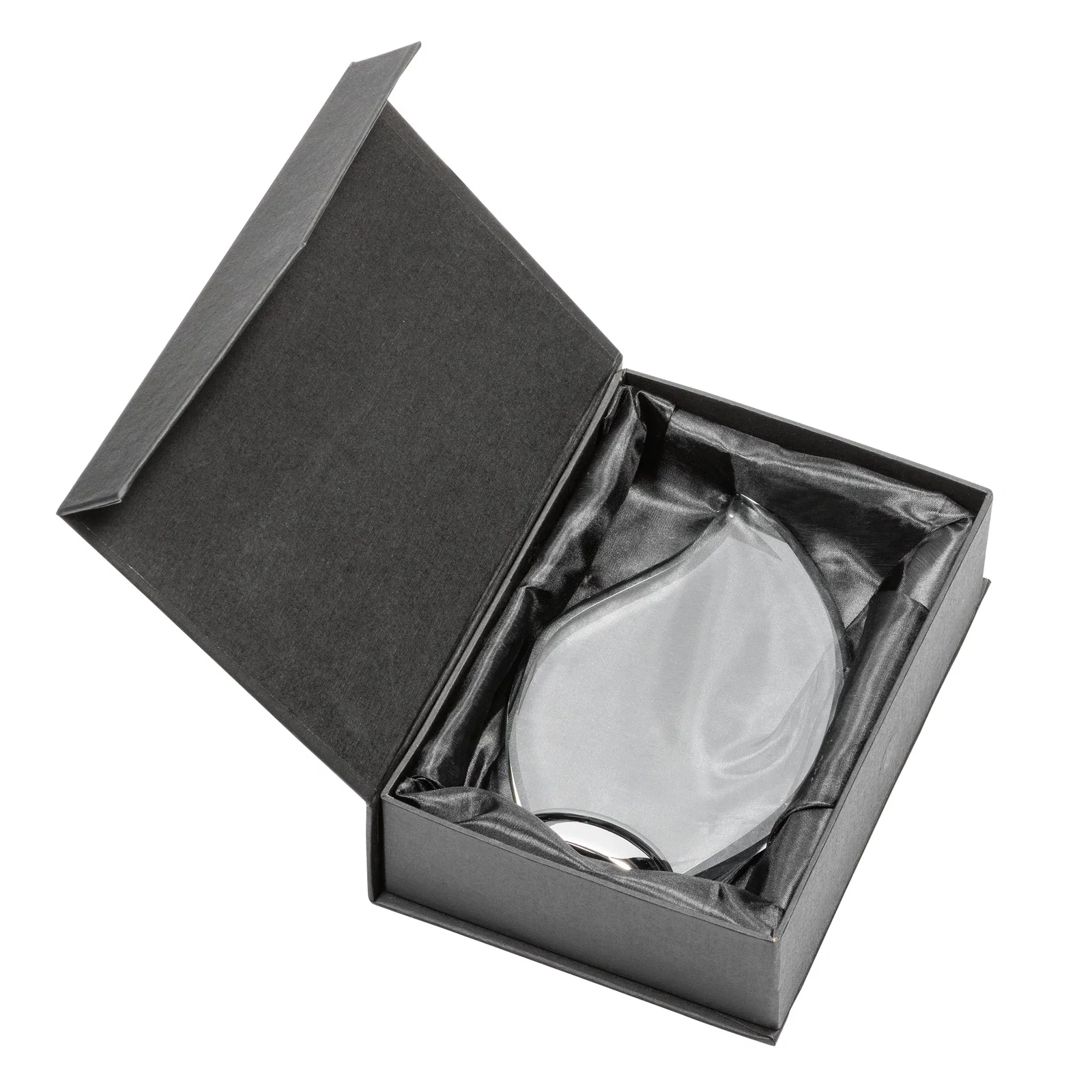 Custom Starfire Crystal Flame Award on Polished Chrome Base for retirement presentations