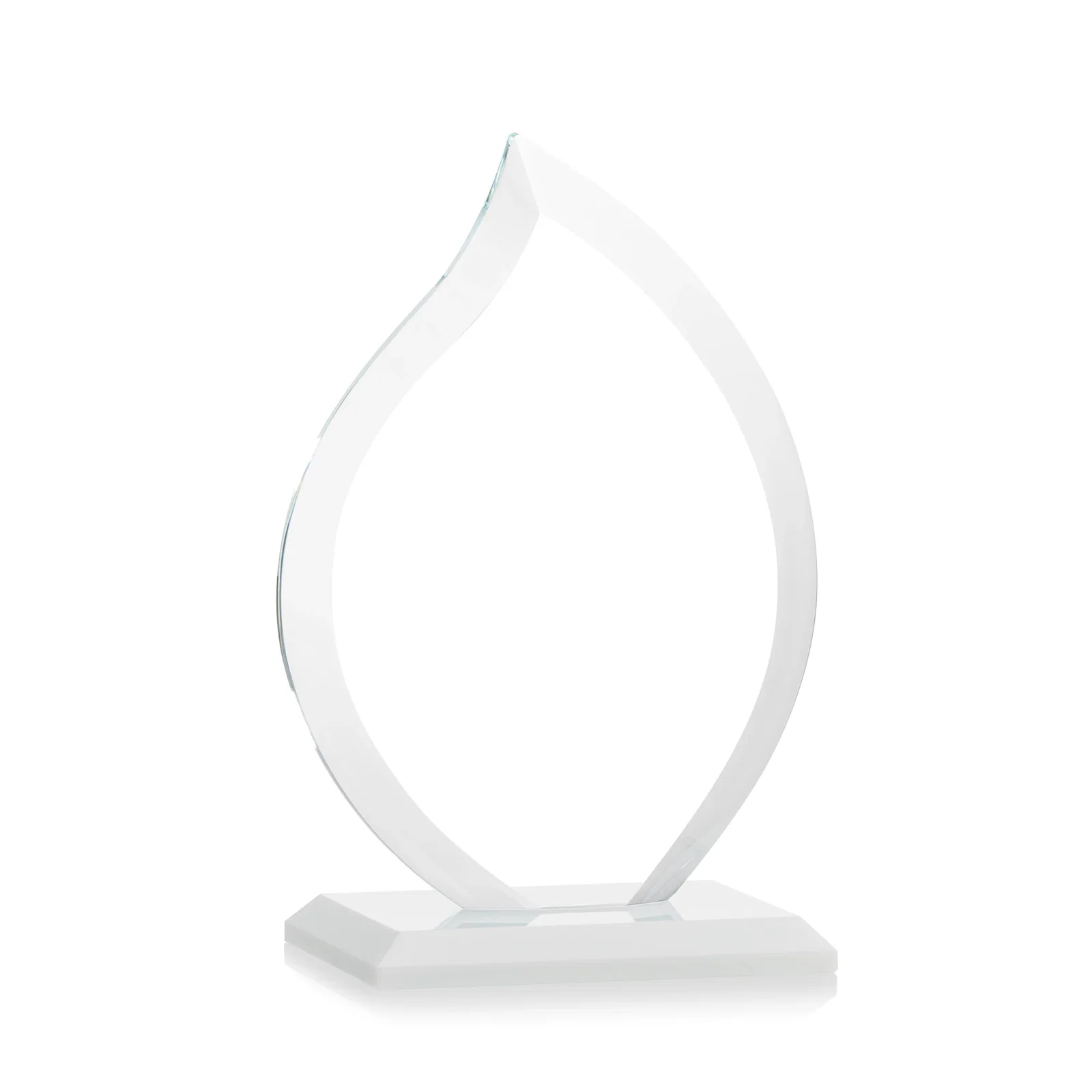 Personalized Jade Glass Flame Award, 1/2-Inch Thick, Vertical-Flow Artwork, with your logo for graduation ceremonies