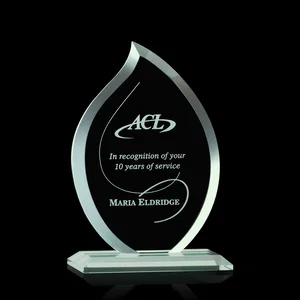 Jade Glass Flame Award, 1/2-Inch Thick, Vertical-Flow Artwork