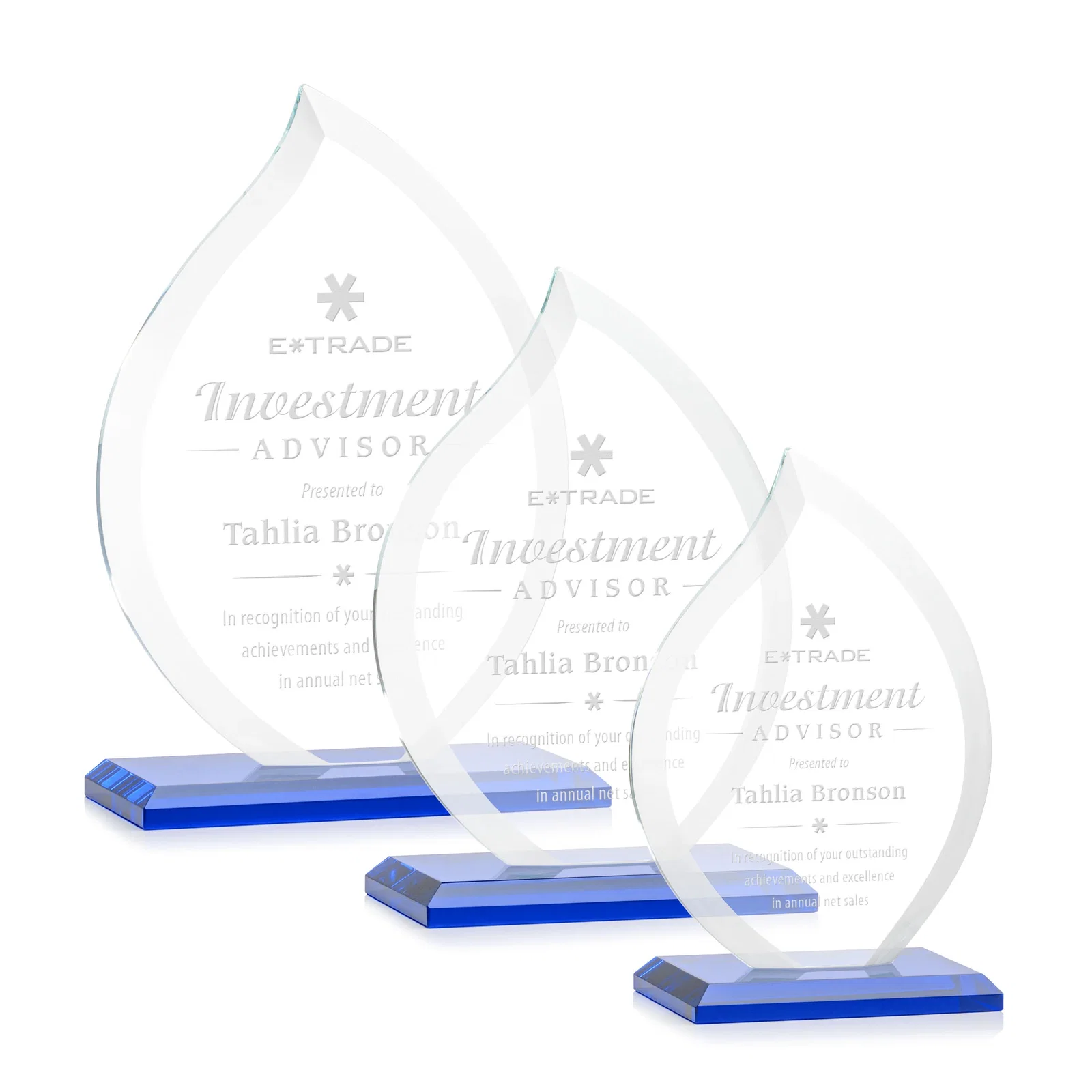 Personalized Jade Glass Flame Award, 1/2-Inch Thick, Vertical-Flow Artwork for safety achievement programs