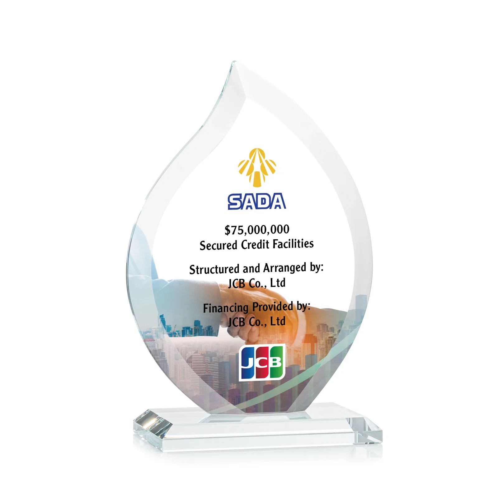 Branded Jade Glass Flame Award, 1/2-Inch Thick, Vertical-Flow Artwork for team milestone celebrations