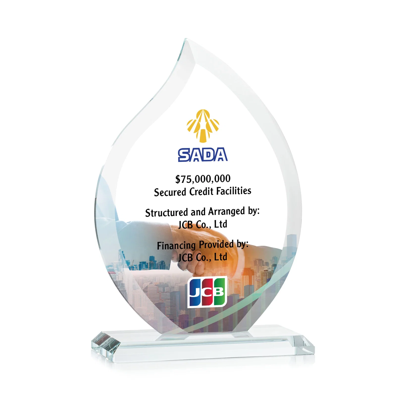 Branded Jade Glass Flame Award, 1/2-Inch Thick, Vertical-Flow Artwork for donor appreciation