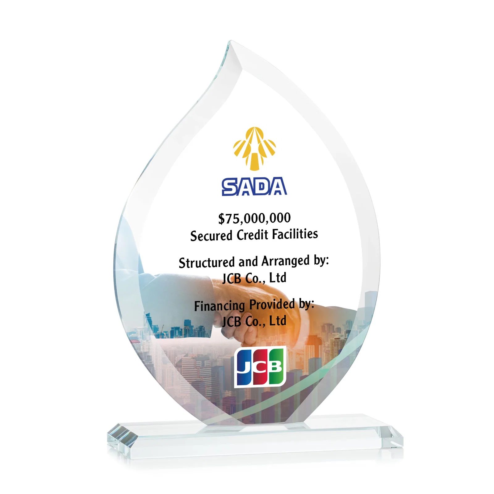 Branded Jade Glass Flame Award, 1/2-Inch Thick, Vertical-Flow Artwork for graduation ceremonies