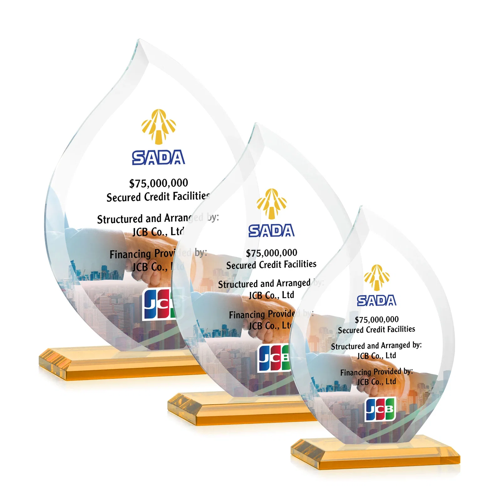 Branded Jade Glass Flame Award, 1/2-Inch Thick, Vertical-Flow Artwork for safety achievement programs