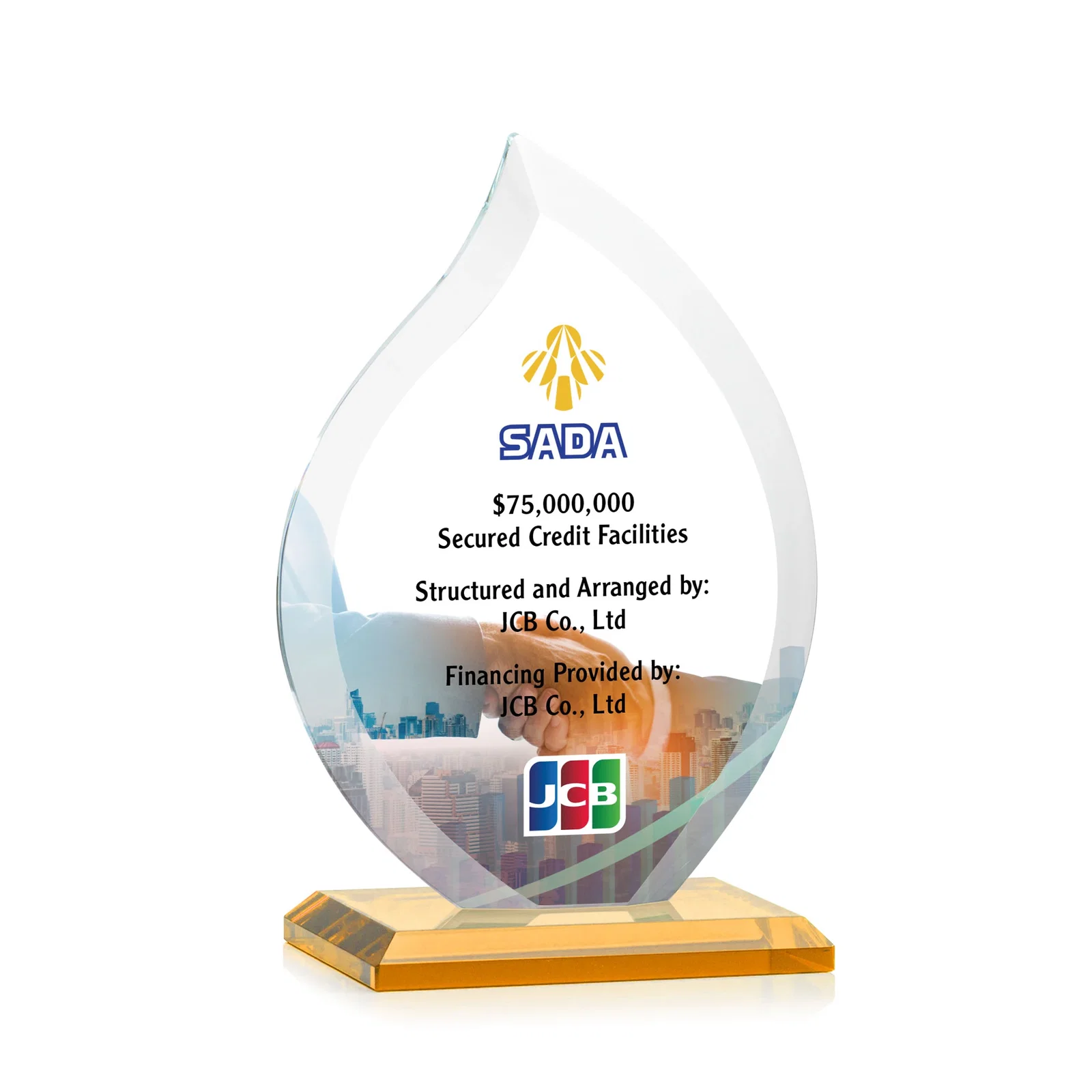 Branded Jade Glass Flame Award, 1/2-Inch Thick, Vertical-Flow Artwork for volunteer appreciation