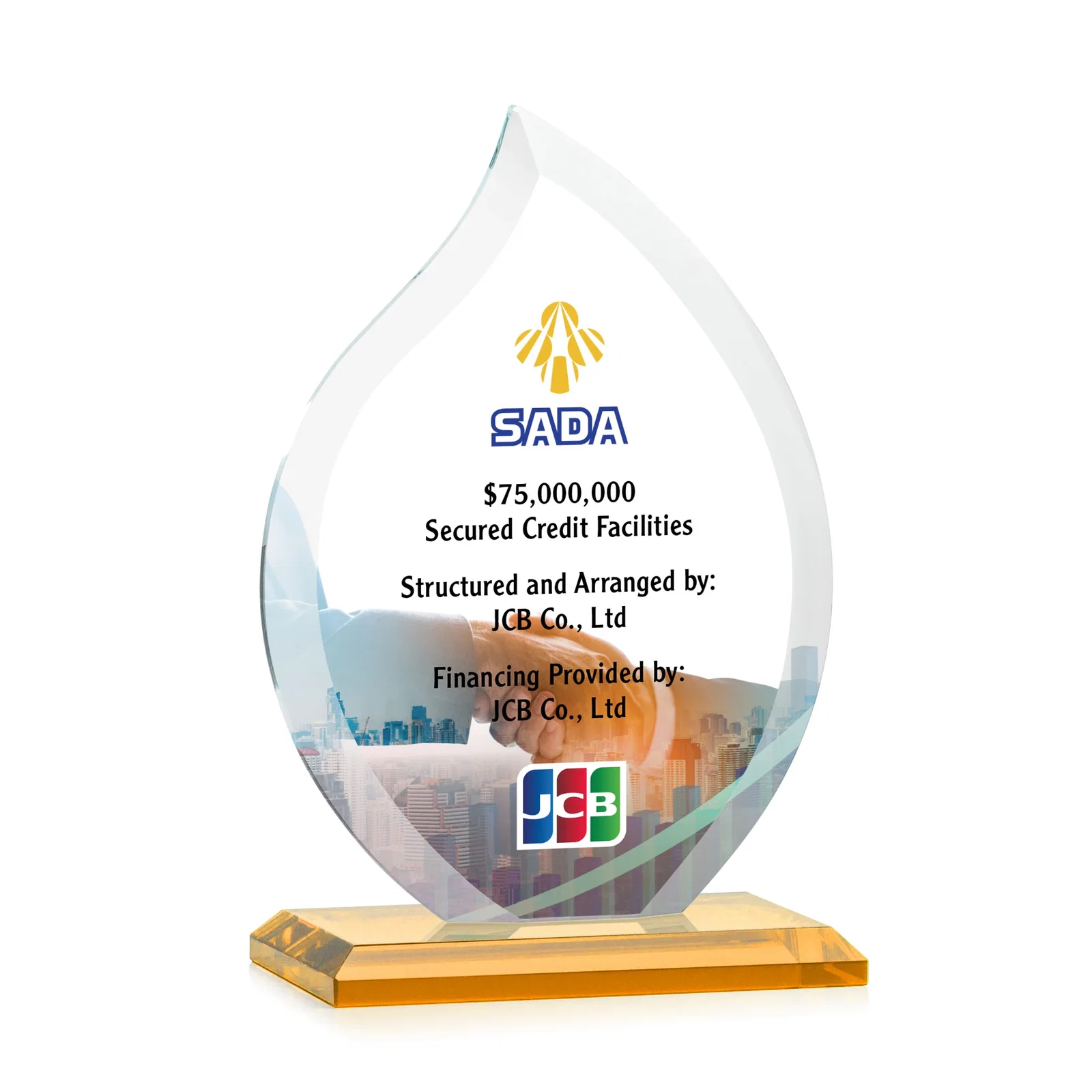 Branded Jade Glass Flame Award, 1/2-Inch Thick, Vertical-Flow Artwork for dealer and partner awards
