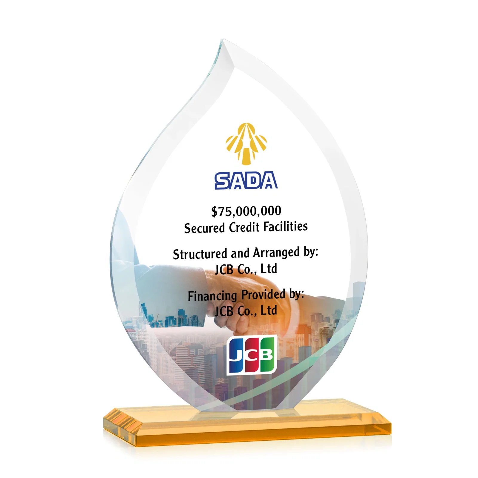 Branded Jade Glass Flame Award, 1/2-Inch Thick, Vertical-Flow Artwork for company anniversary events