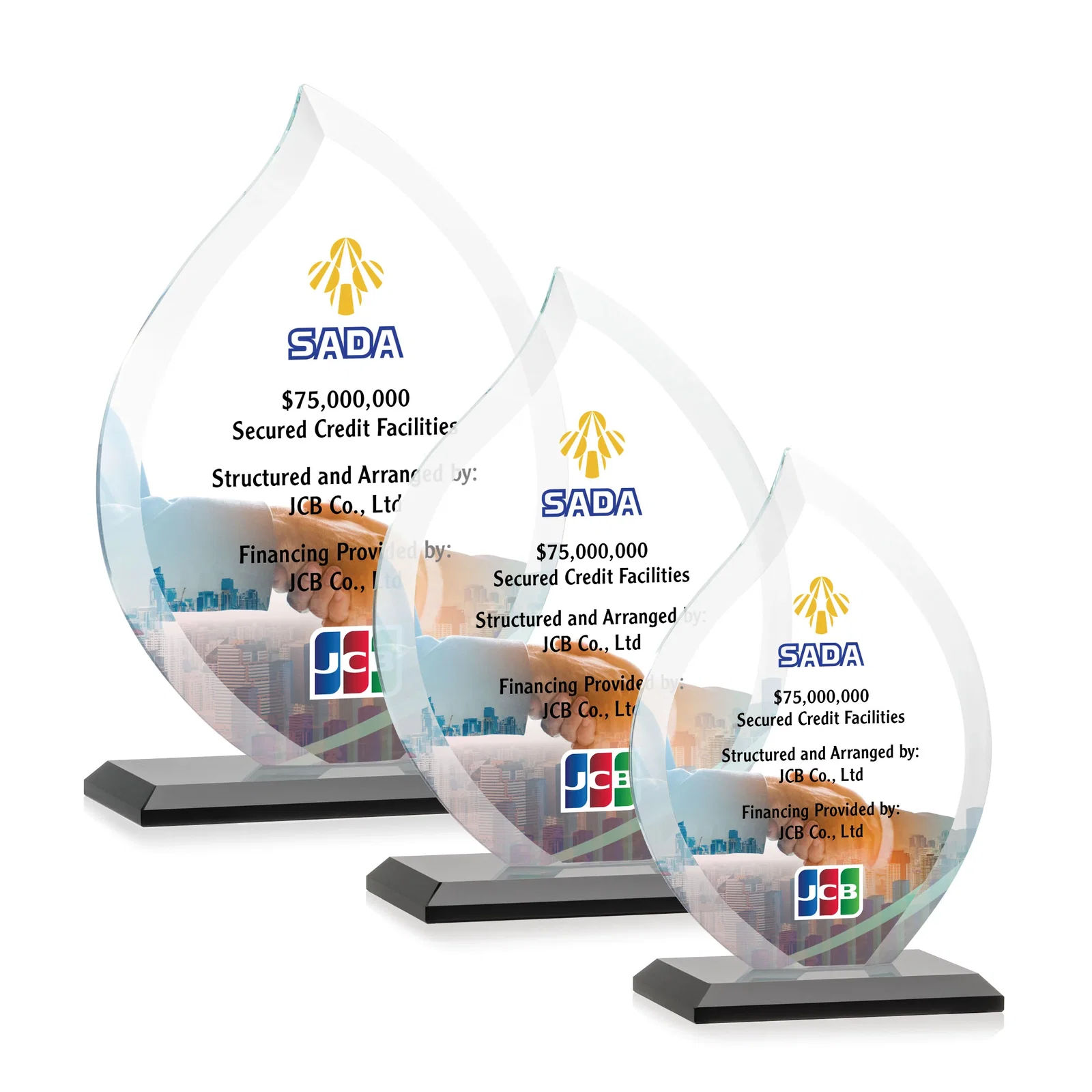 Custom printed Jade Glass Flame Award, 1/2-Inch Thick, Vertical-Flow Artwork for retirement presentations