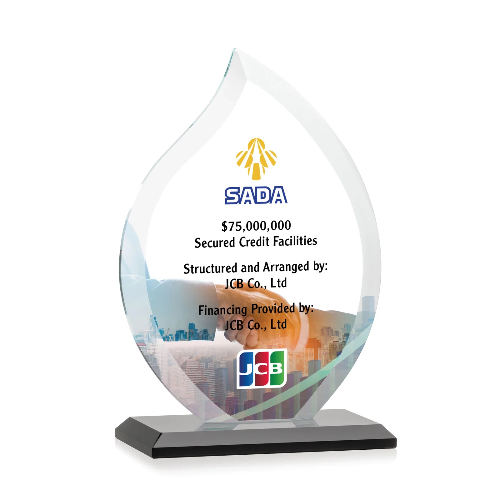 Custom printed Jade Glass Flame Award, 1/2-Inch Thick, Vertical-Flow Artwork for donor appreciation