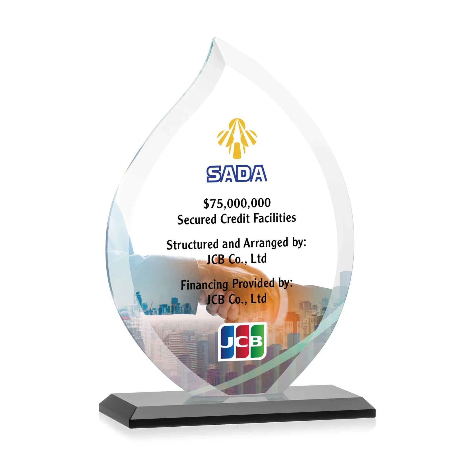 Custom printed Jade Glass Flame Award, 1/2-Inch Thick, Vertical-Flow Artwork for graduation ceremonies