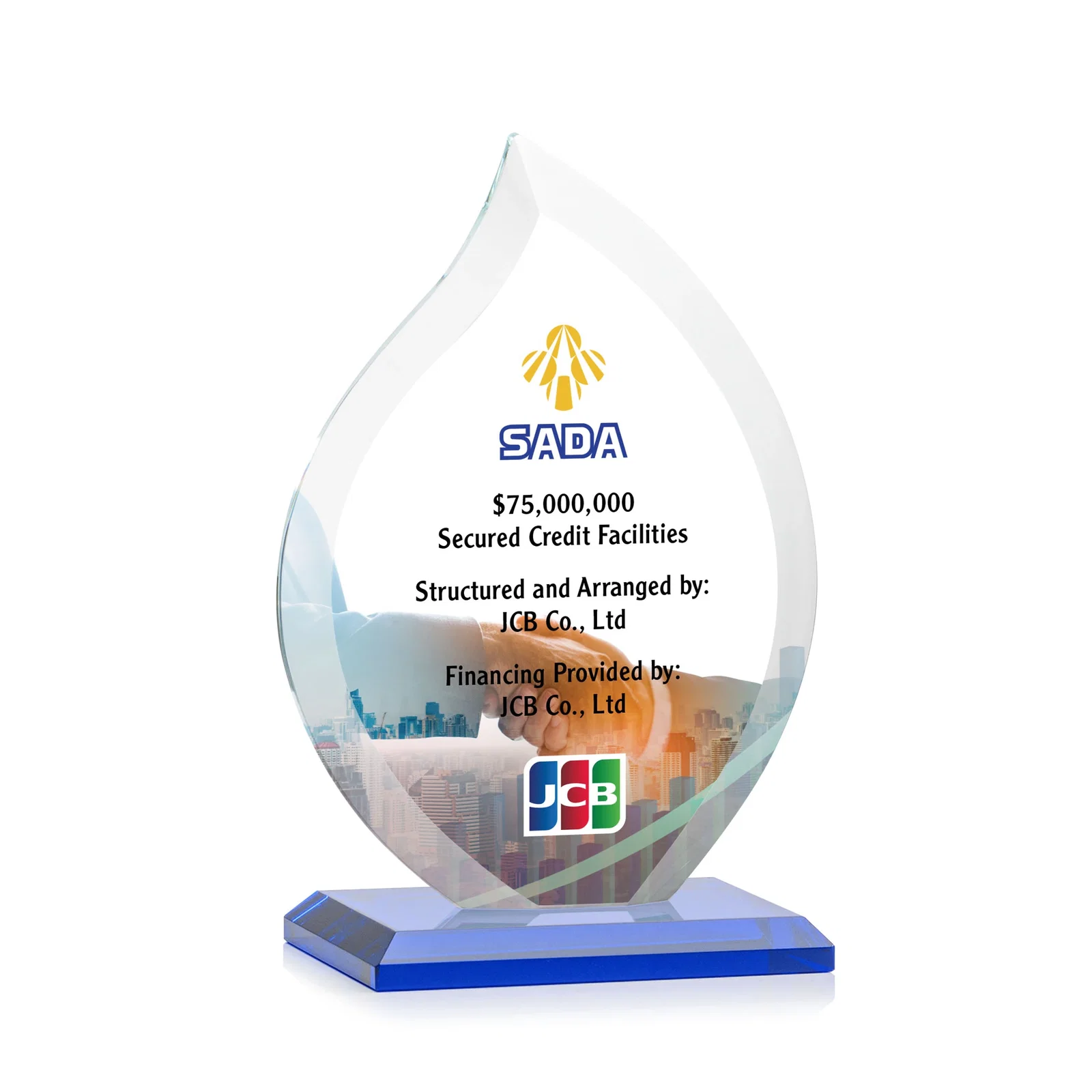 Custom printed Jade Glass Flame Award, 1/2-Inch Thick, Vertical-Flow Artwork for volunteer appreciation