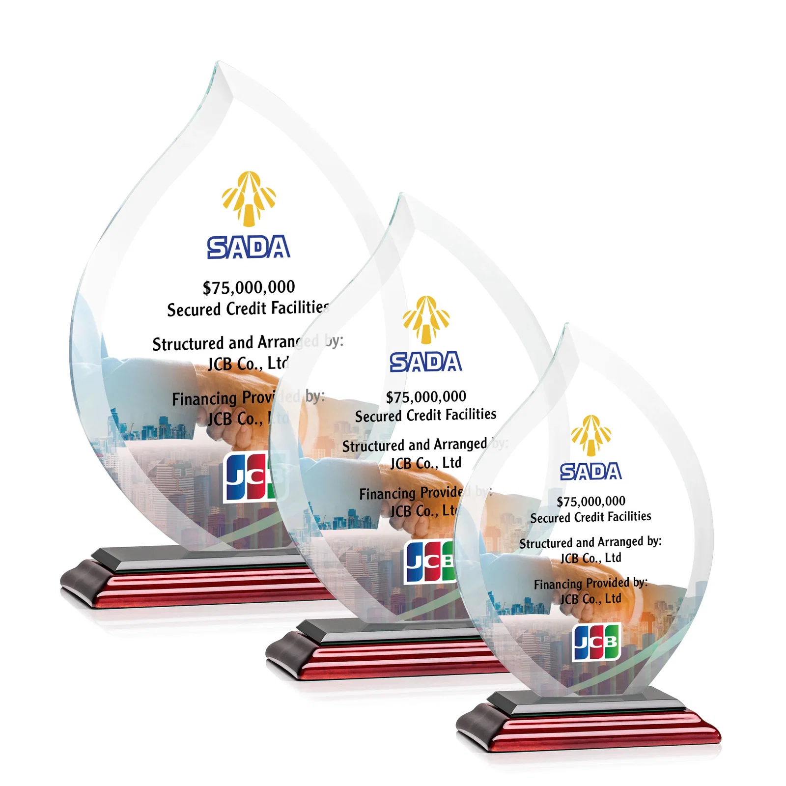 Customized Jade Glass Flame Award, 1/2-Inch Thick, Vertical-Flow Artwork for employee recognition