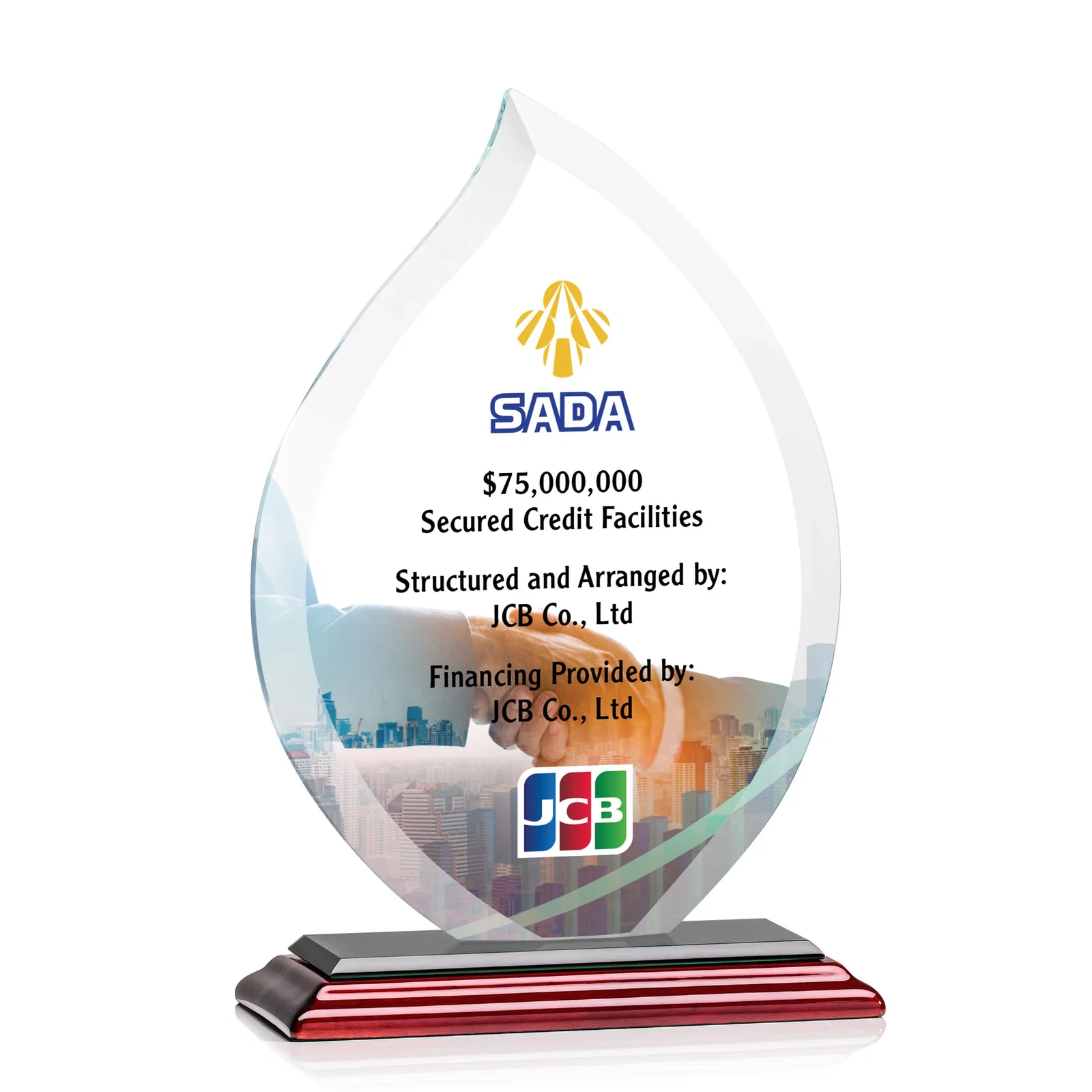 Customized Jade Glass Flame Award, 1/2-Inch Thick, Vertical-Flow Artwork for sales achievement awards