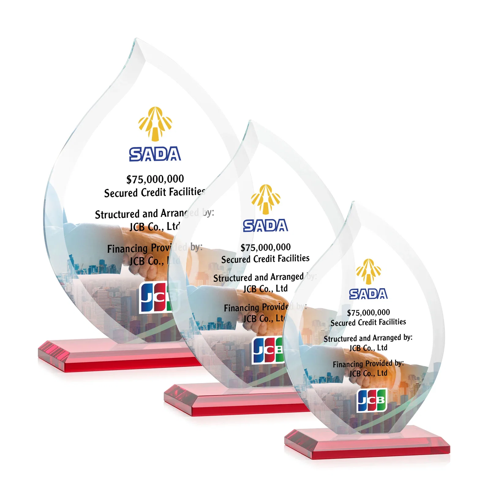 Customized Jade Glass Flame Award, 1/2-Inch Thick, Vertical-Flow Artwork for retirement presentations