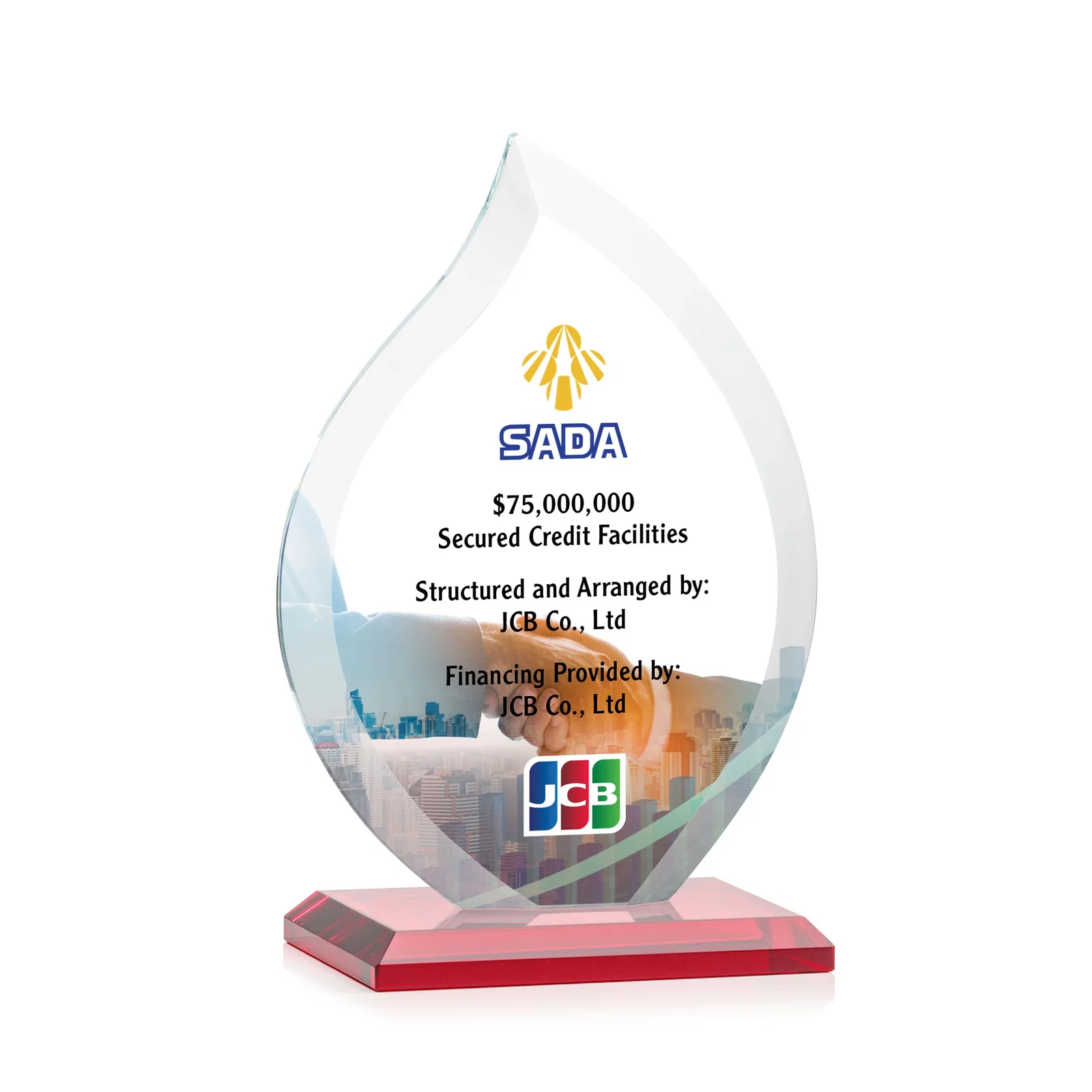 Customized Jade Glass Flame Award, 1/2-Inch Thick, Vertical-Flow Artwork for team milestone celebrations