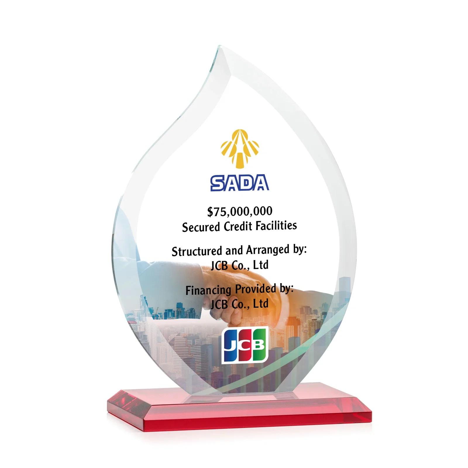 Customized Jade Glass Flame Award, 1/2-Inch Thick, Vertical-Flow Artwork for donor appreciation