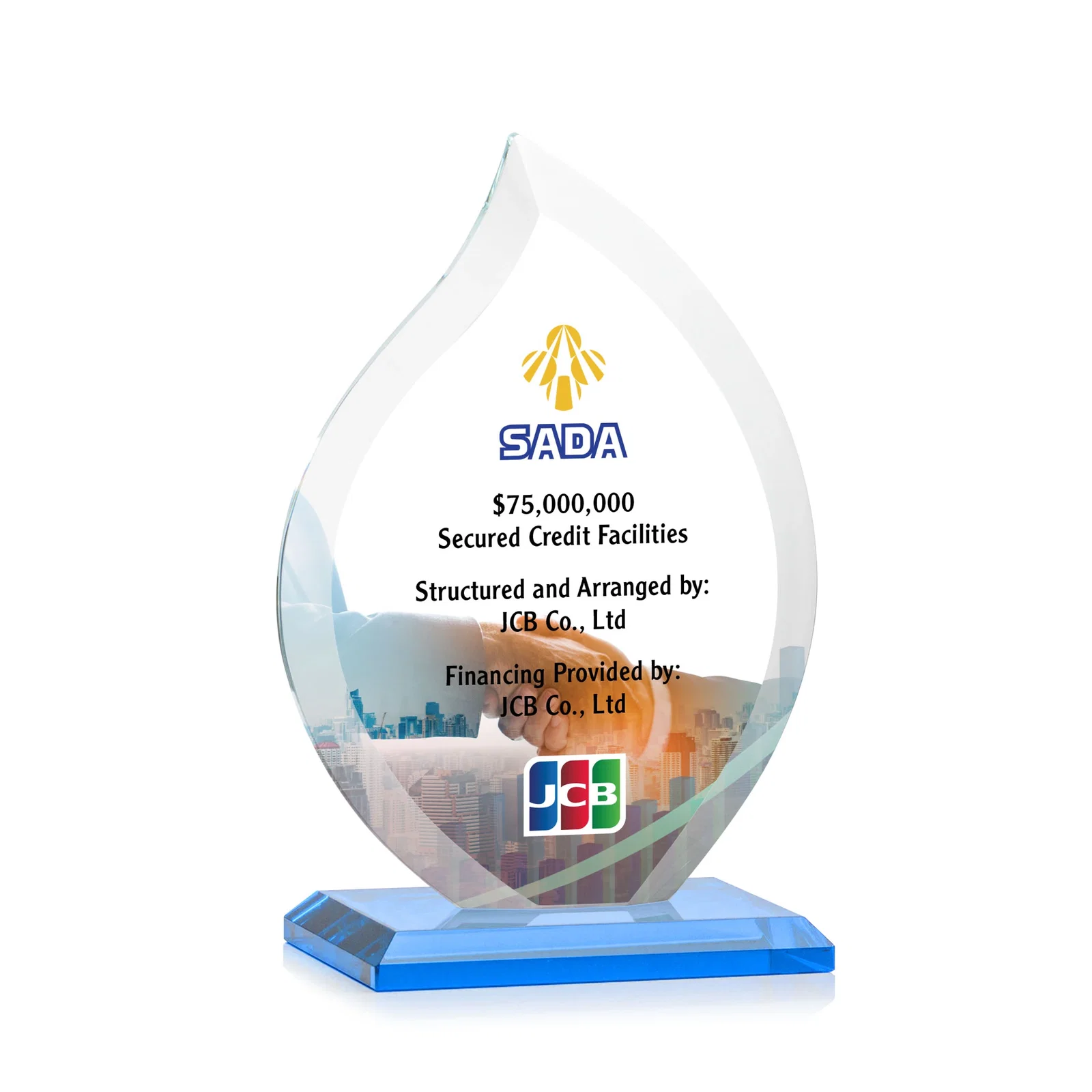 Customized Jade Glass Flame Award, 1/2-Inch Thick, Vertical-Flow Artwork for volunteer appreciation