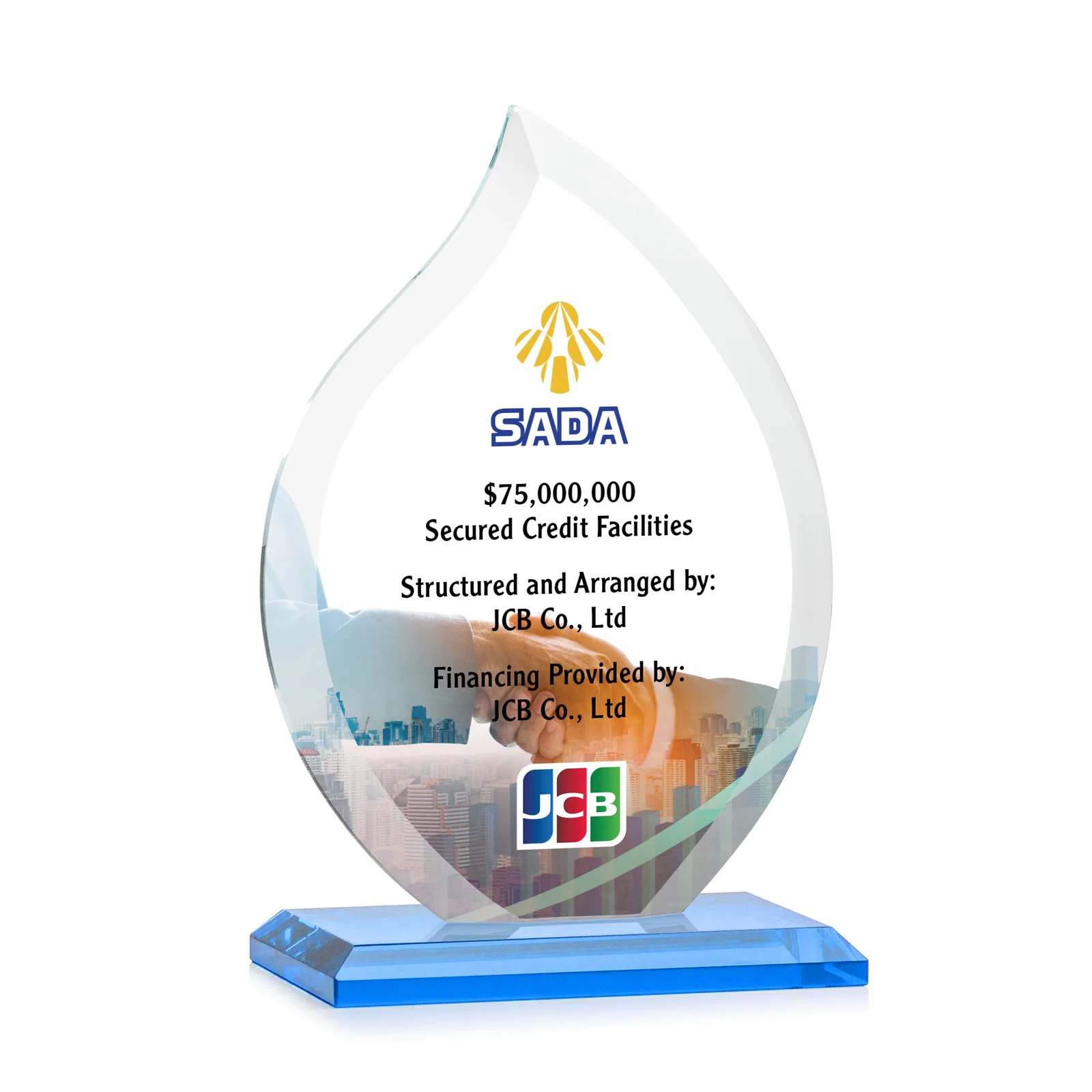 Customized Jade Glass Flame Award, 1/2-Inch Thick, Vertical-Flow Artwork for dealer and partner awards