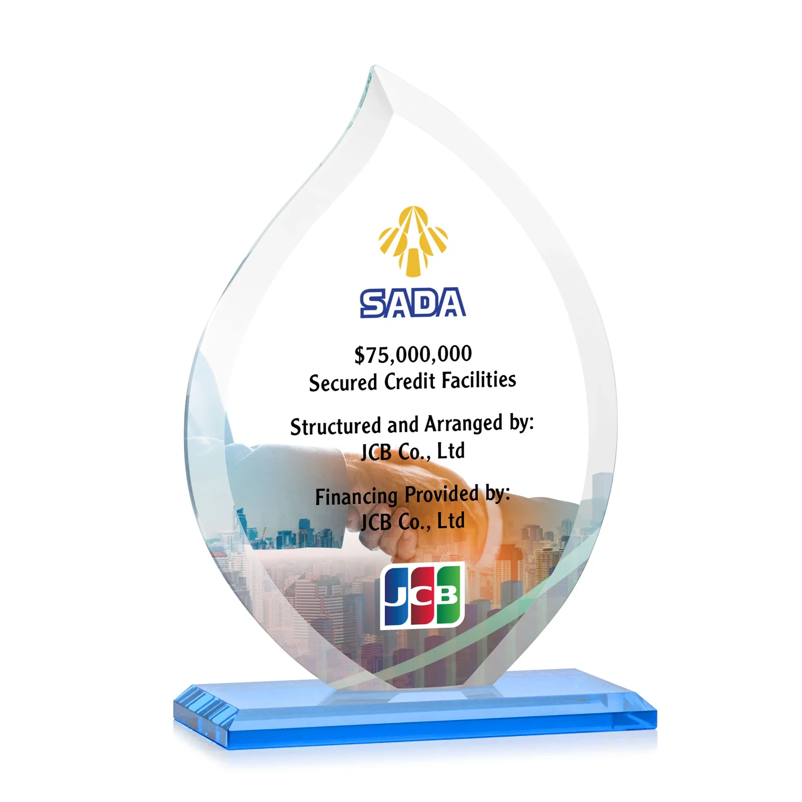 Customized Jade Glass Flame Award, 1/2-Inch Thick, Vertical-Flow Artwork for company anniversary events