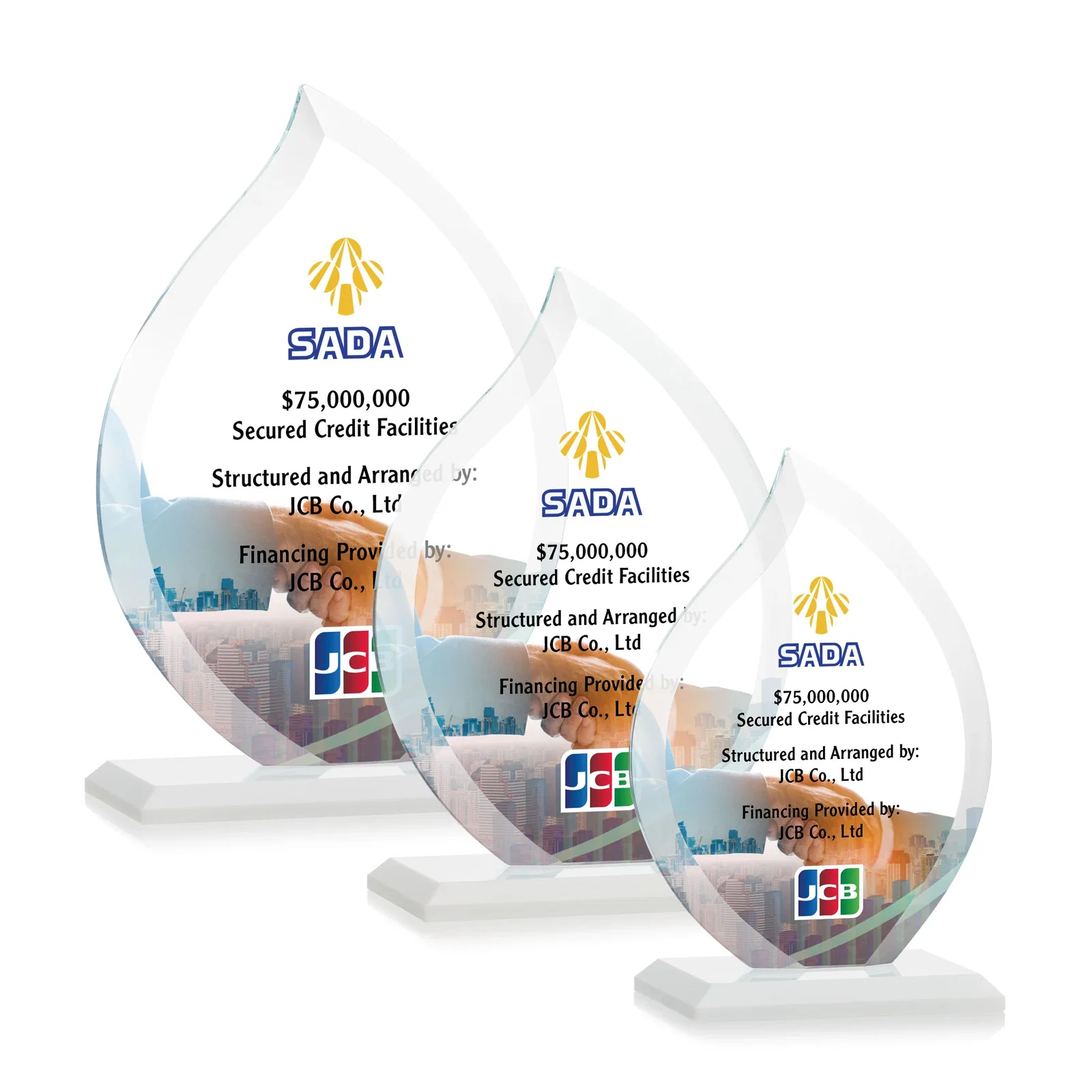 Custom engraved Jade Glass Flame Award, 1/2-Inch Thick, Vertical-Flow Artwork for employee recognition