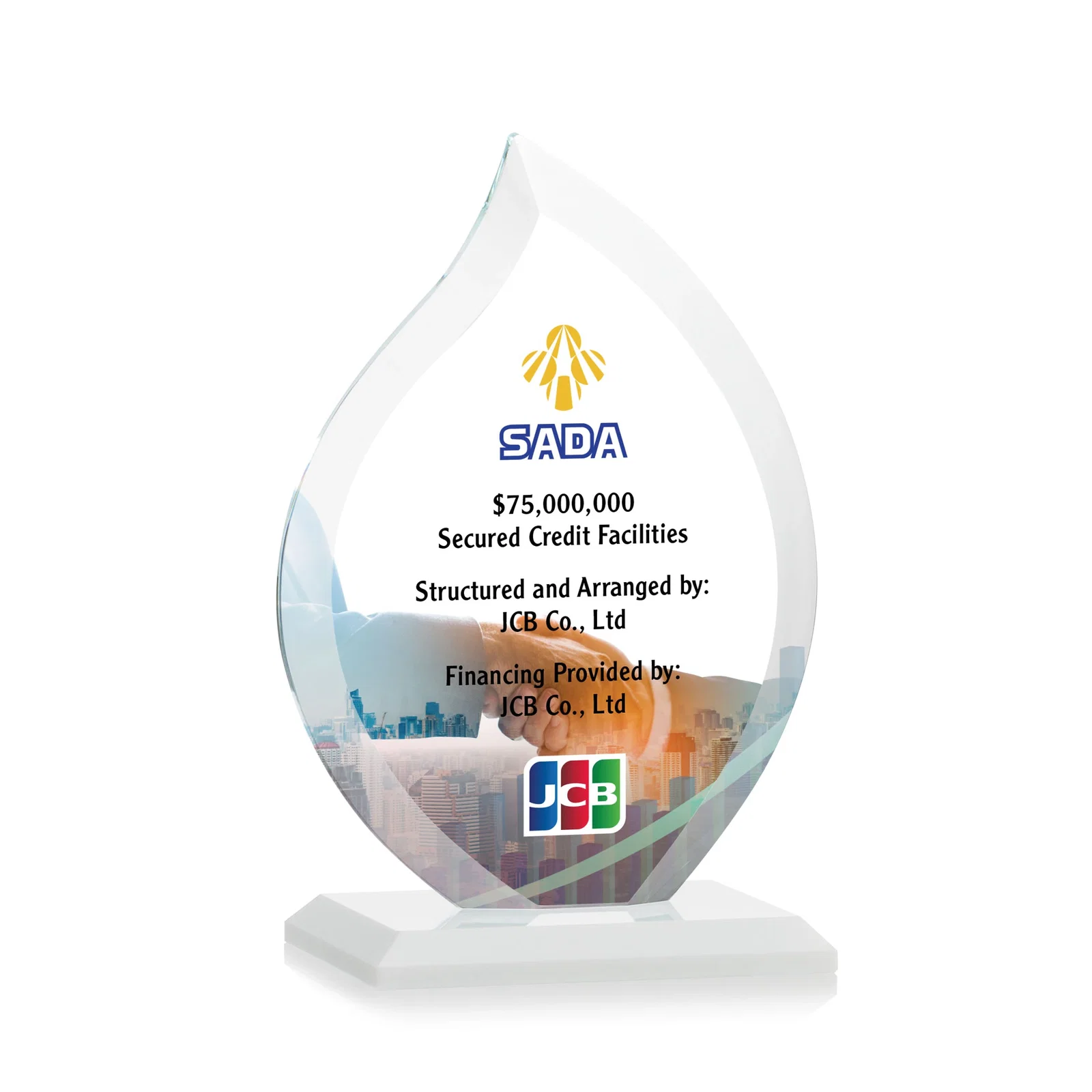 Custom engraved Jade Glass Flame Award, 1/2-Inch Thick, Vertical-Flow Artwork for corporate award ceremonies