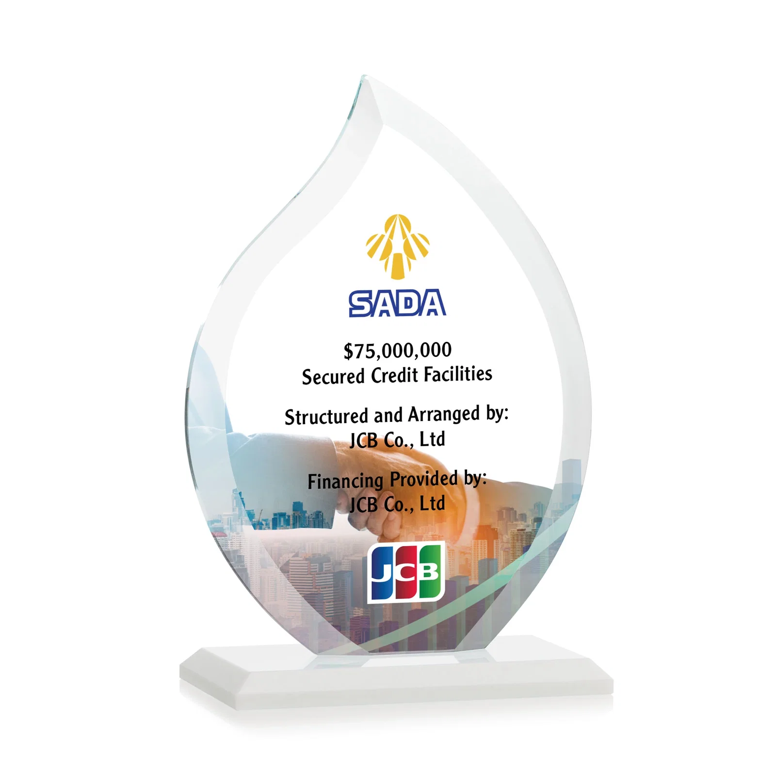 Custom engraved Jade Glass Flame Award, 1/2-Inch Thick, Vertical-Flow Artwork for service anniversary gifts