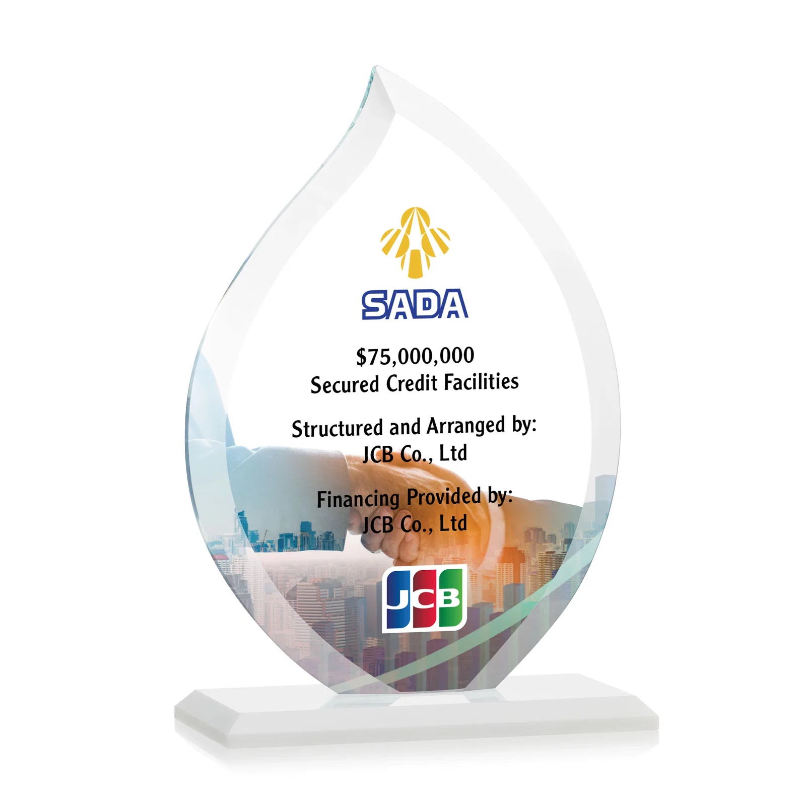 Custom engraved Jade Glass Flame Award, 1/2-Inch Thick, Vertical-Flow Artwork for sales achievement awards