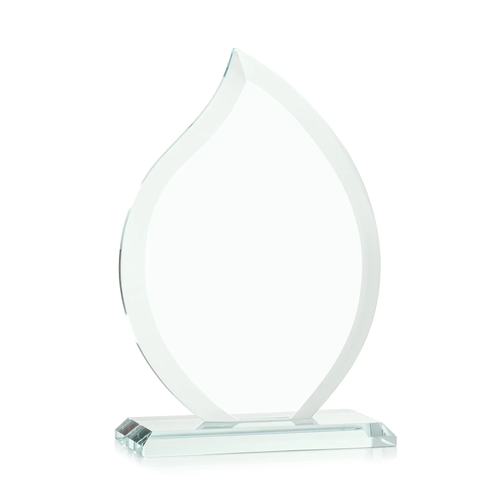 Custom engraved Jade Glass Flame Award, 1/2-Inch Thick, Vertical-Flow Artwork for team milestone celebrations