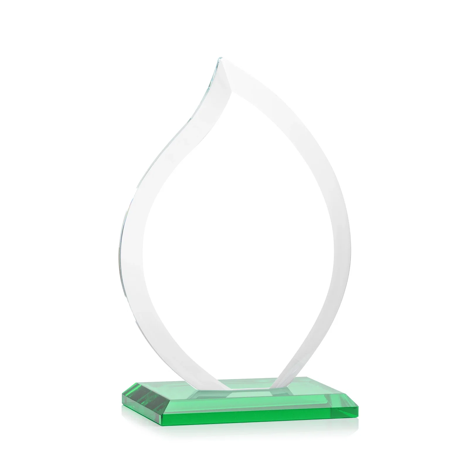 Custom Jade Glass Flame Award, 1/2-Inch Thick, Vertical-Flow Artwork, with your logo for corporate award ceremonies