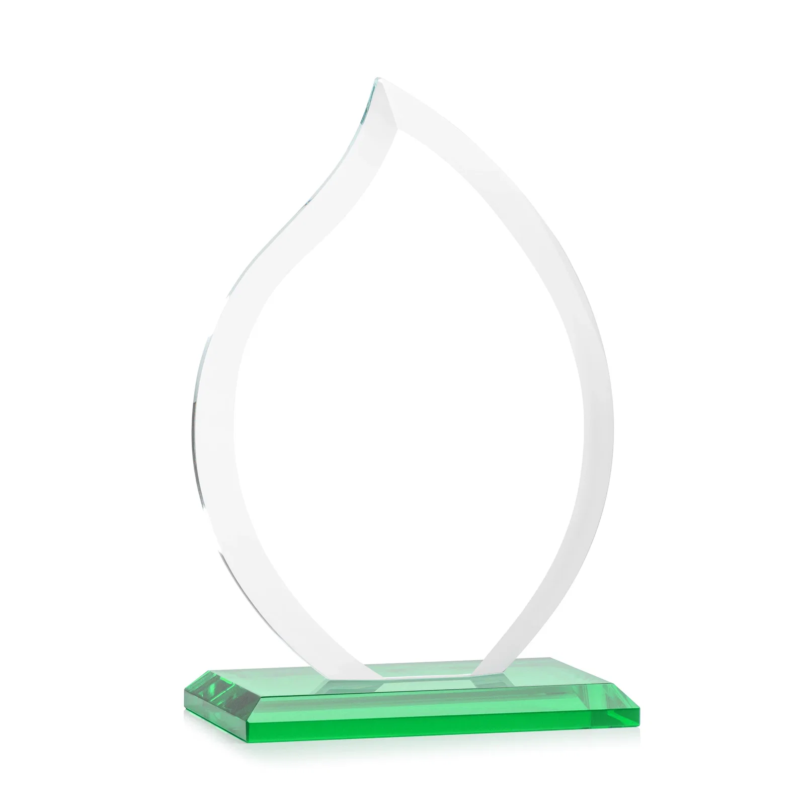 Custom Jade Glass Flame Award, 1/2-Inch Thick, Vertical-Flow Artwork, with your logo for service anniversary gifts