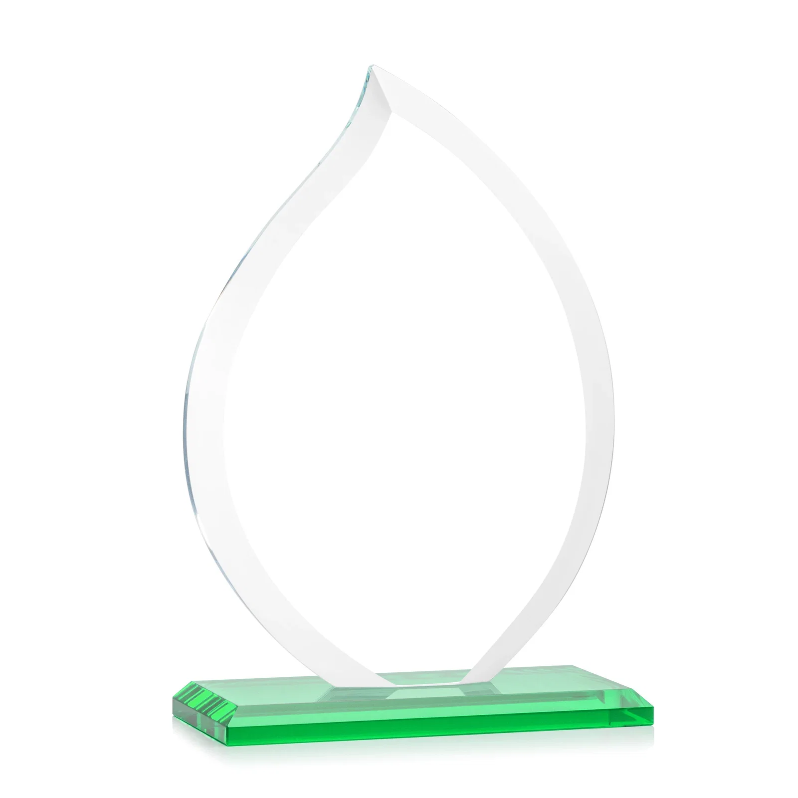 Custom Jade Glass Flame Award, 1/2-Inch Thick, Vertical-Flow Artwork, with your logo for sales achievement awards