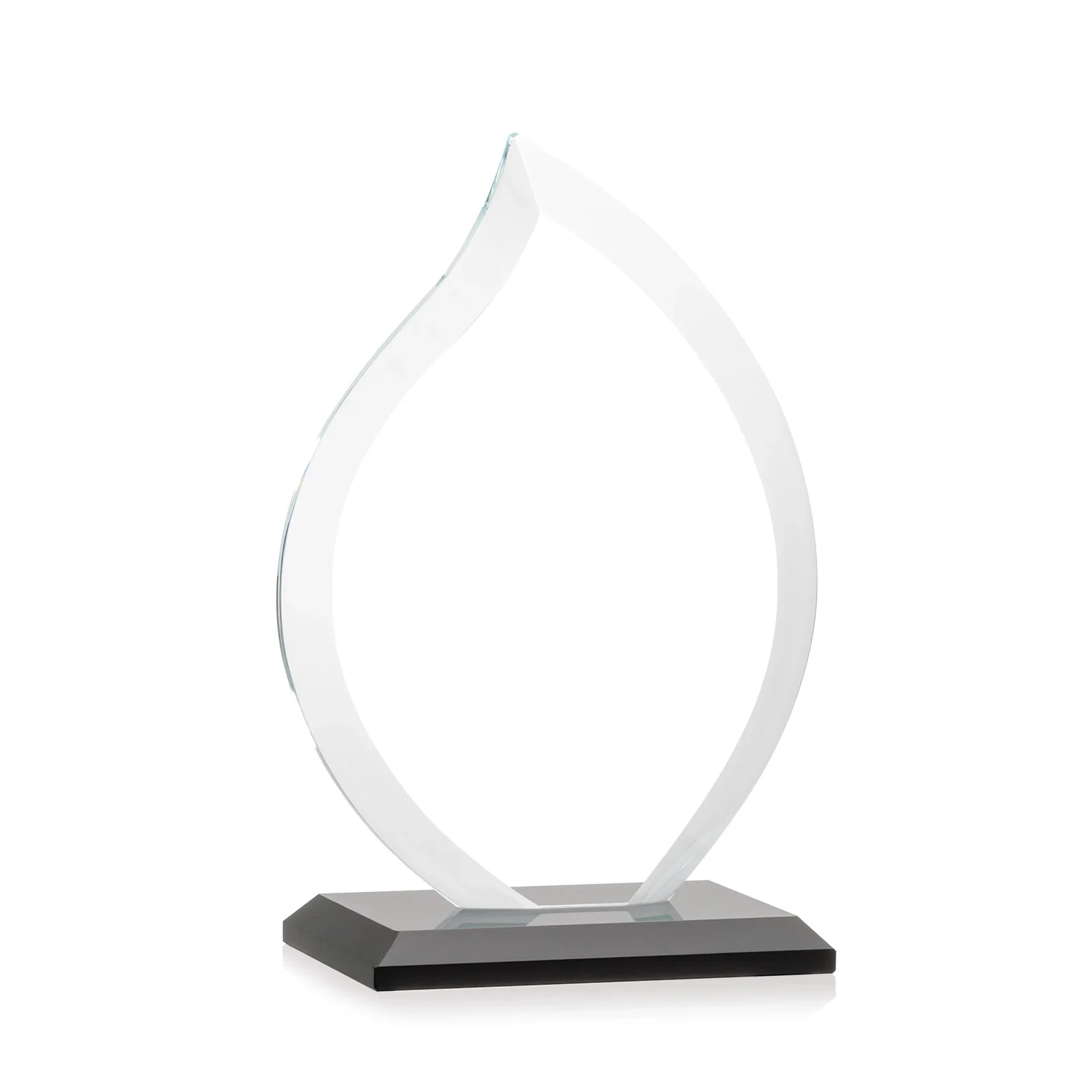 Custom Jade Glass Flame Award, 1/2-Inch Thick, Vertical-Flow Artwork, with your logo for retirement presentations