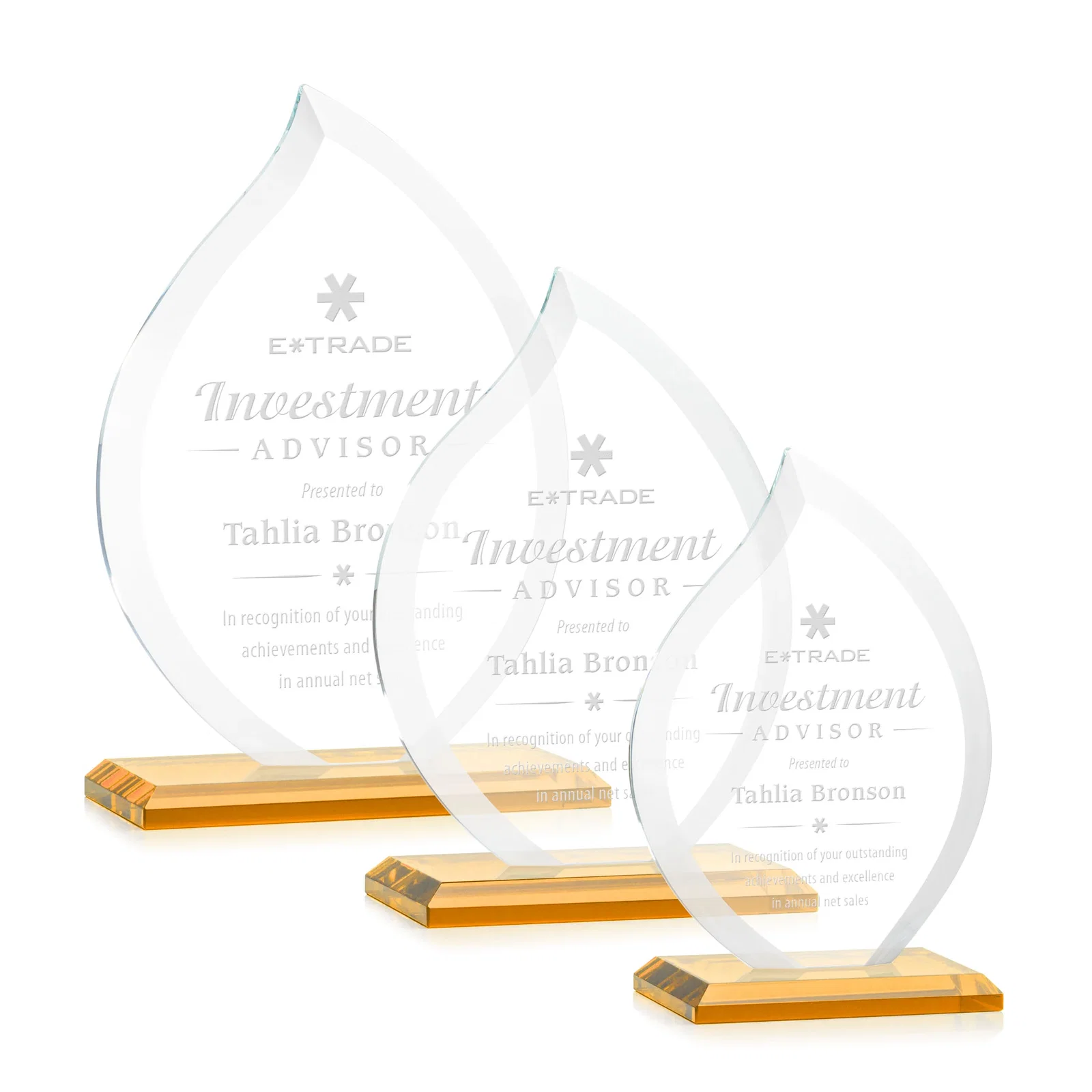 Custom Jade Glass Flame Award, 1/2-Inch Thick, Vertical-Flow Artwork for safety achievement programs