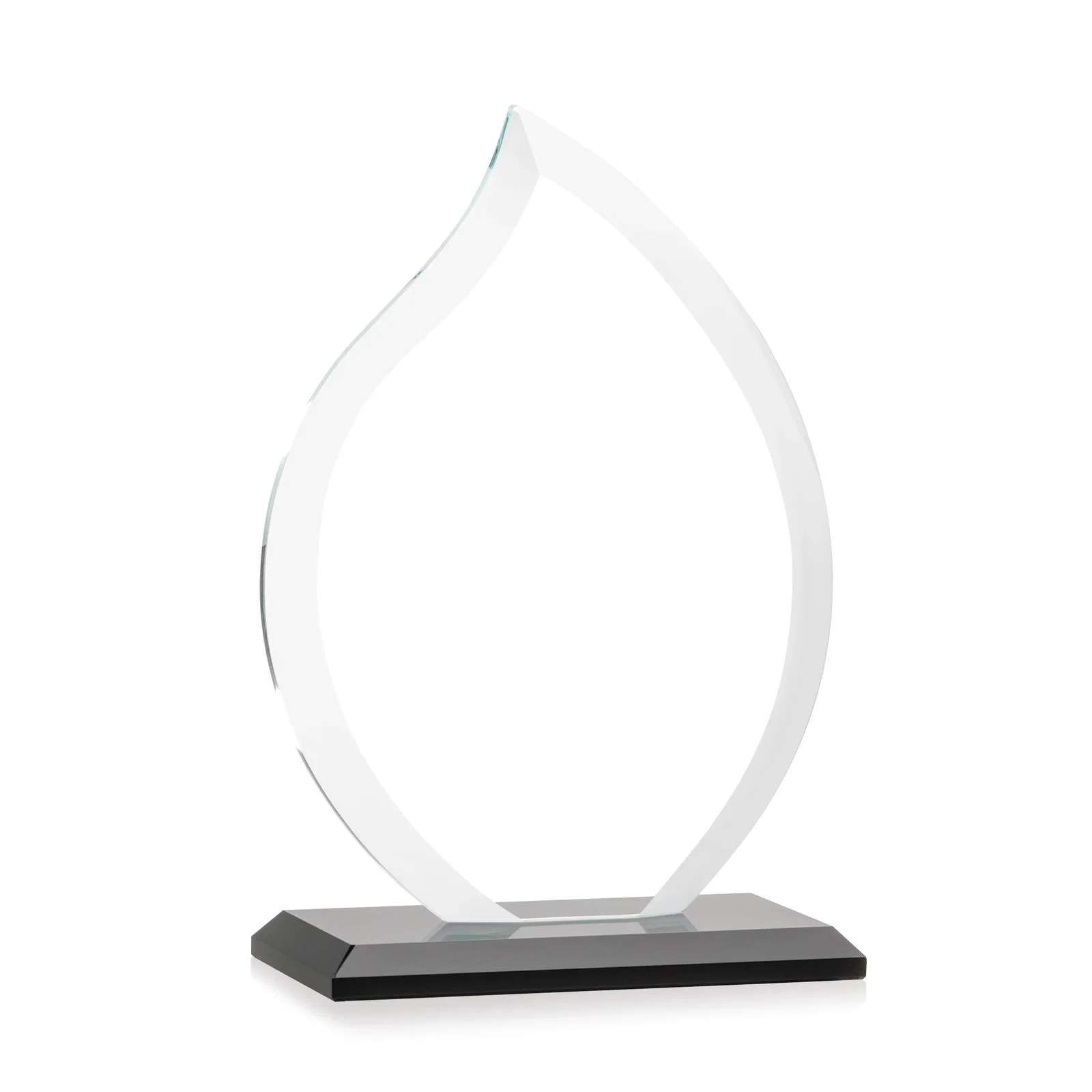 Custom Jade Glass Flame Award, 1/2-Inch Thick, Vertical-Flow Artwork, with your logo for team milestone celebrations