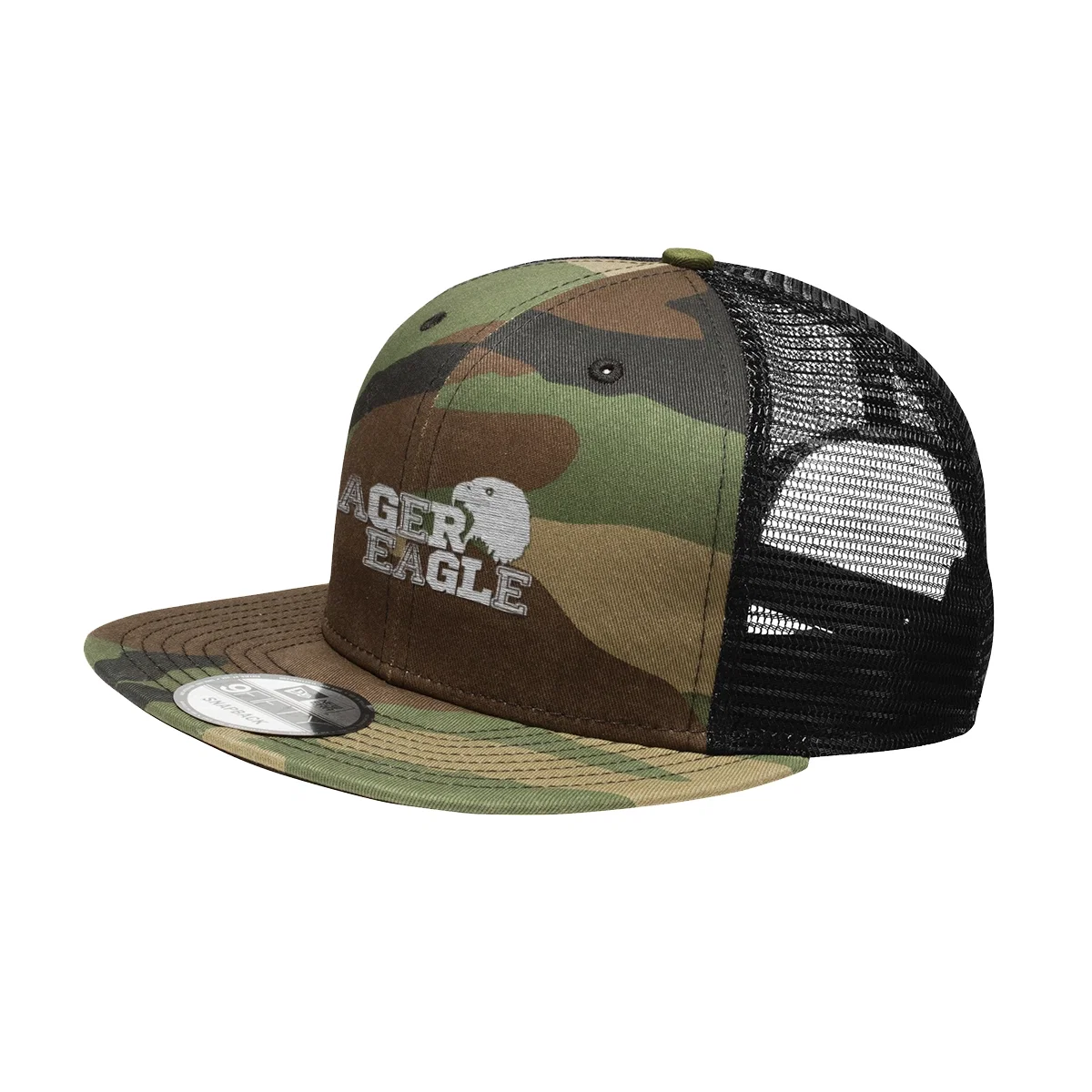 New Era trucker cap with a snapback closure and mesh back