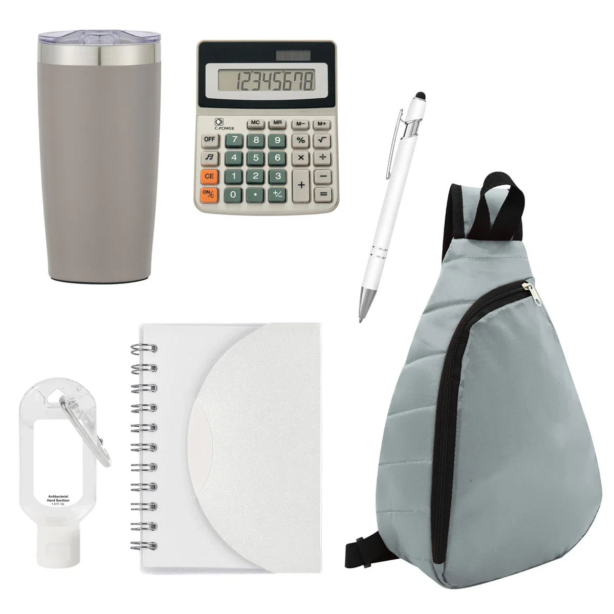 Seven inch travel cup standing beside the shoulder straps