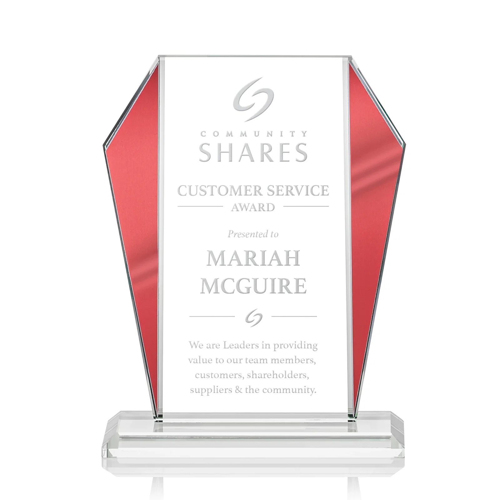 Custom Starfire Crystal Award with Metallic Frame and Mirror Back, awards for volunteer appreciation