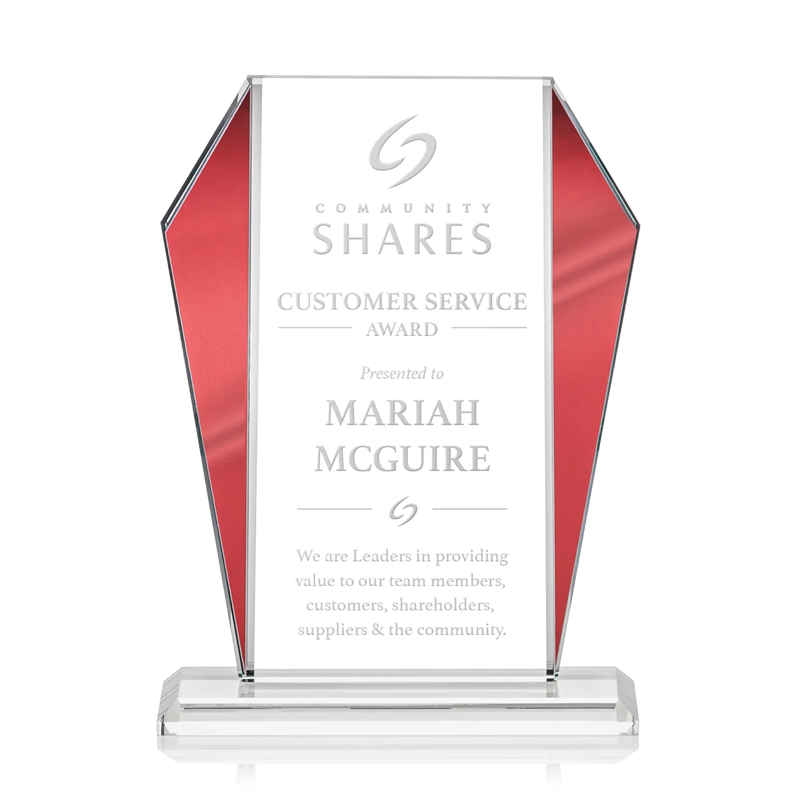 Custom Starfire Crystal Award with Metallic Frame and Mirror Back, awards for dealer and partner awards