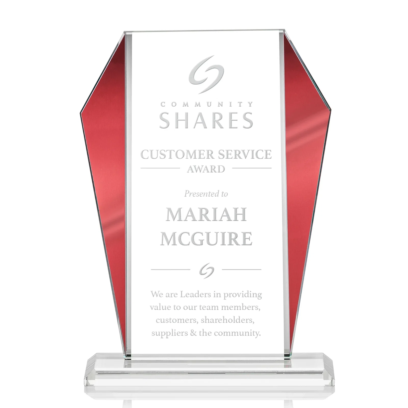 Custom Starfire Crystal Award with Metallic Frame and Mirror Back, awards for company anniversary events