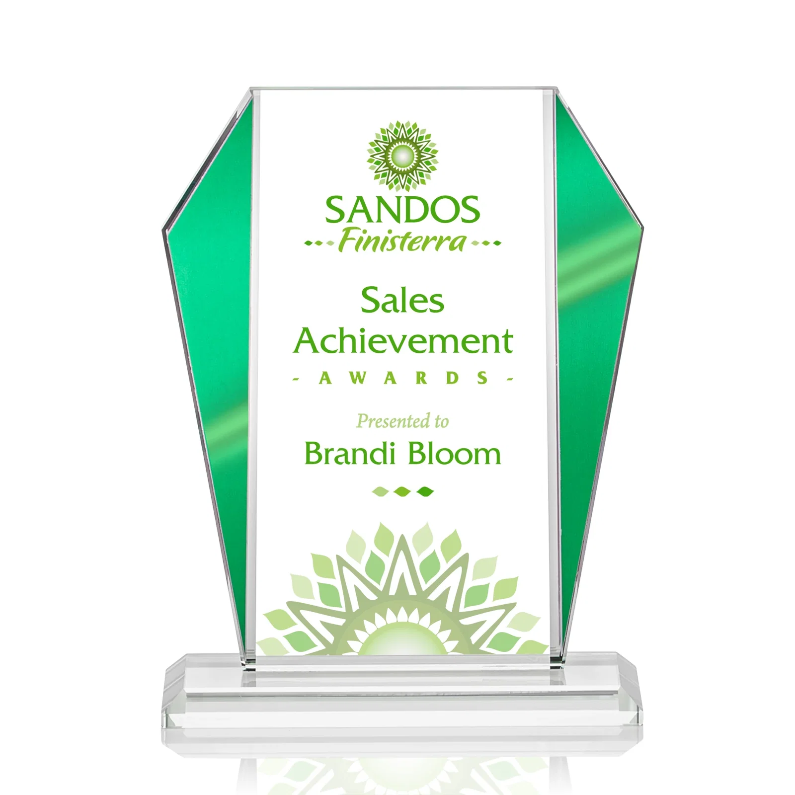 Personalized Starfire Crystal Award with Metallic Frame and Mirror Back, awards for corporate award ceremonies