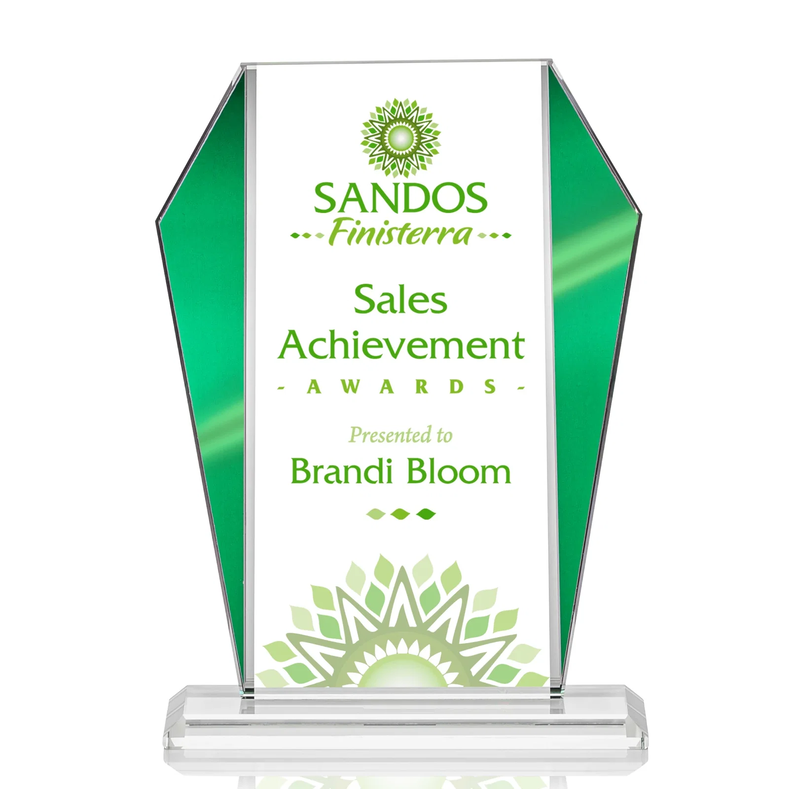 Personalized Starfire Crystal Award with Metallic Frame and Mirror Back, awards for sales achievement awards