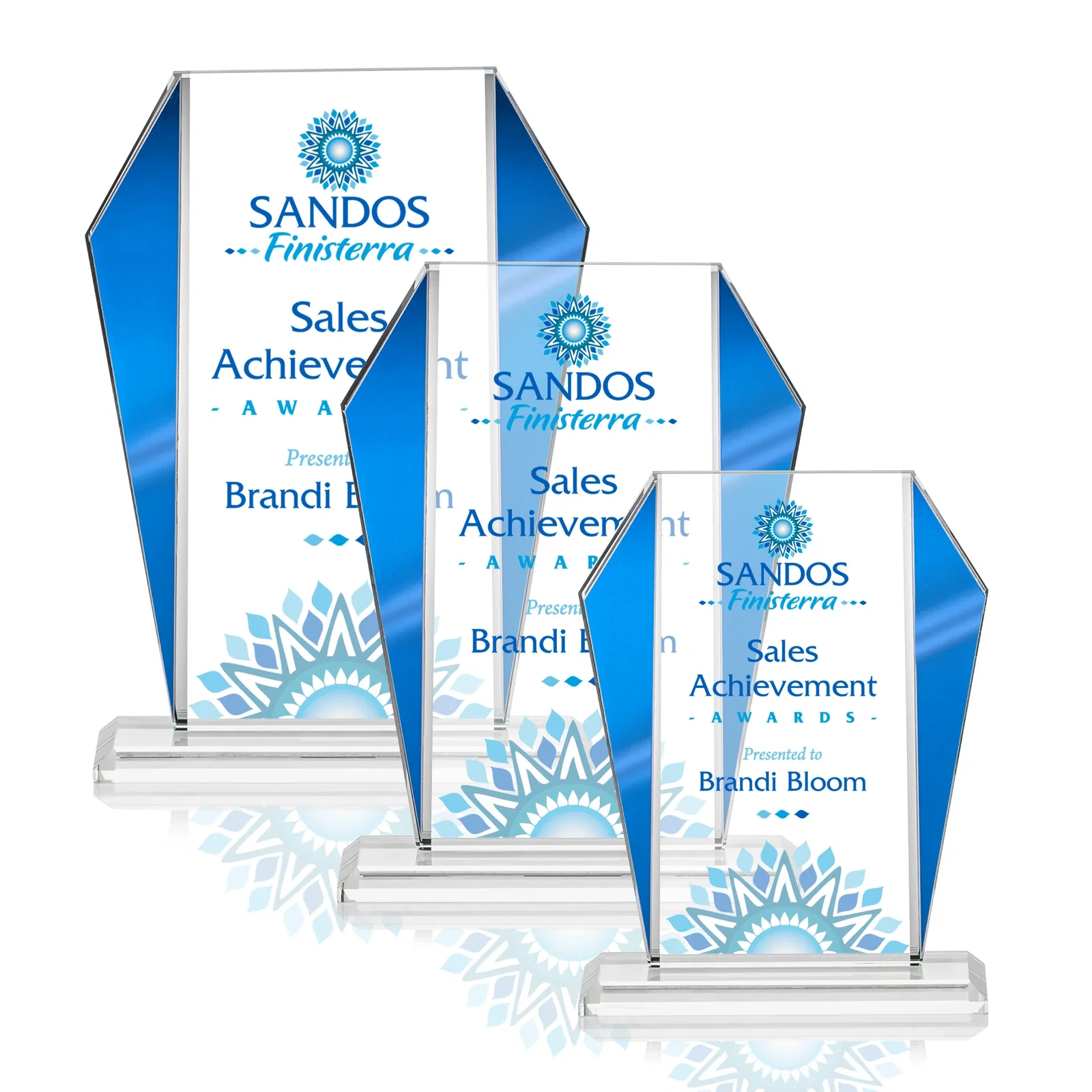 Personalized Starfire Crystal Award with Metallic Frame and Mirror Back, awards for retirement presentations