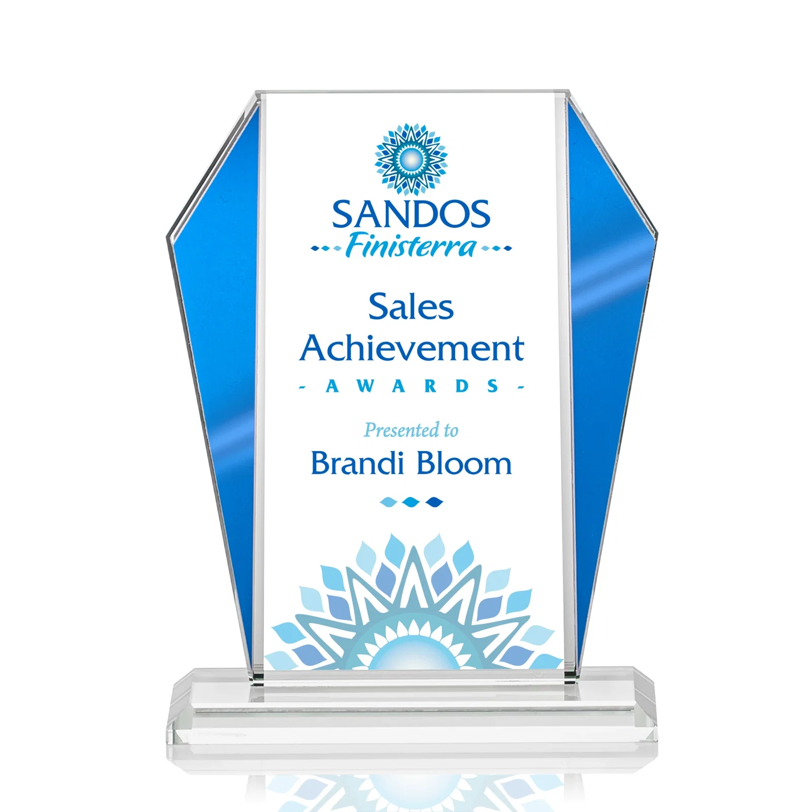 Personalized Starfire Crystal Award with Metallic Frame and Mirror Back, awards for team milestone celebrations