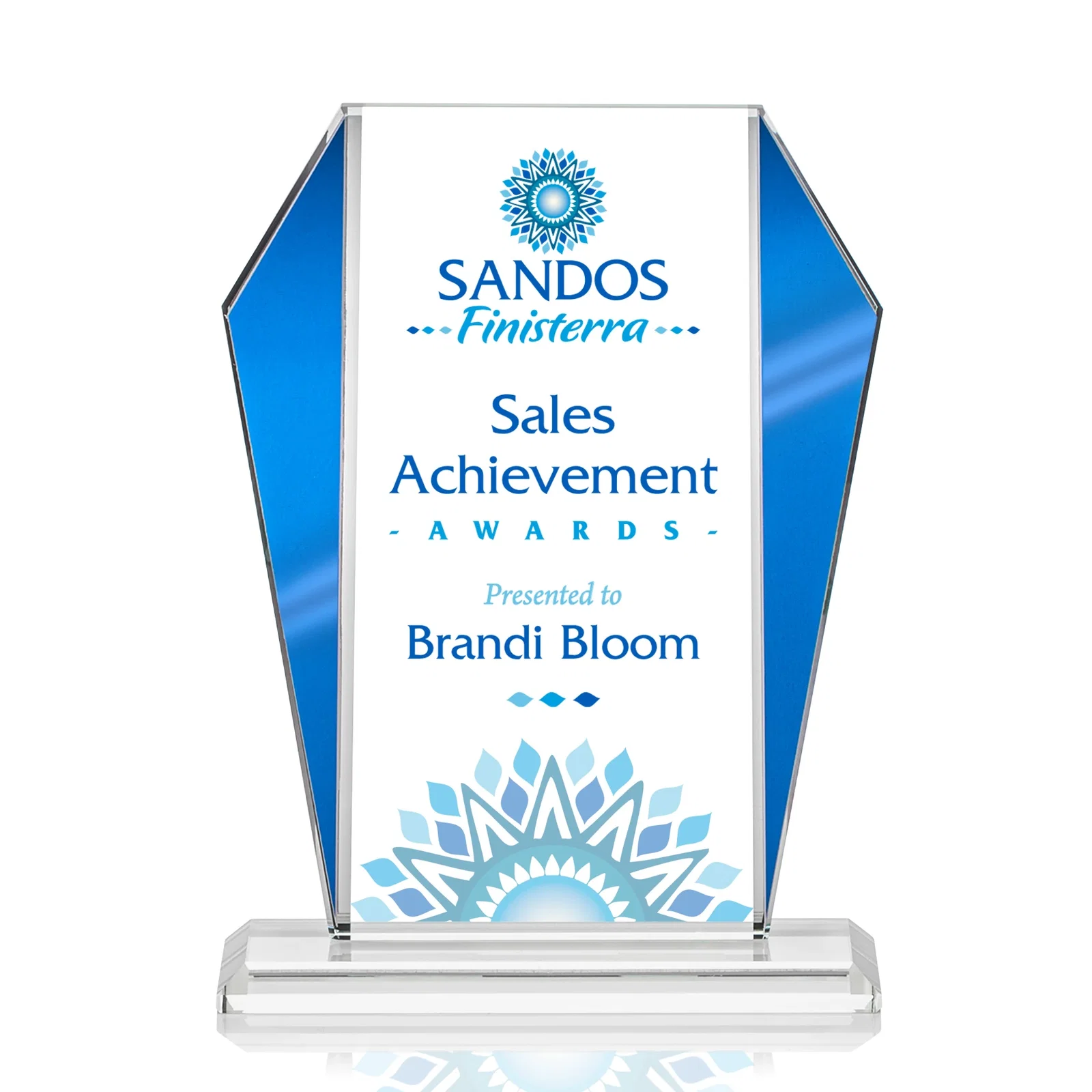 Personalized Starfire Crystal Award with Metallic Frame and Mirror Back, awards for donor appreciation