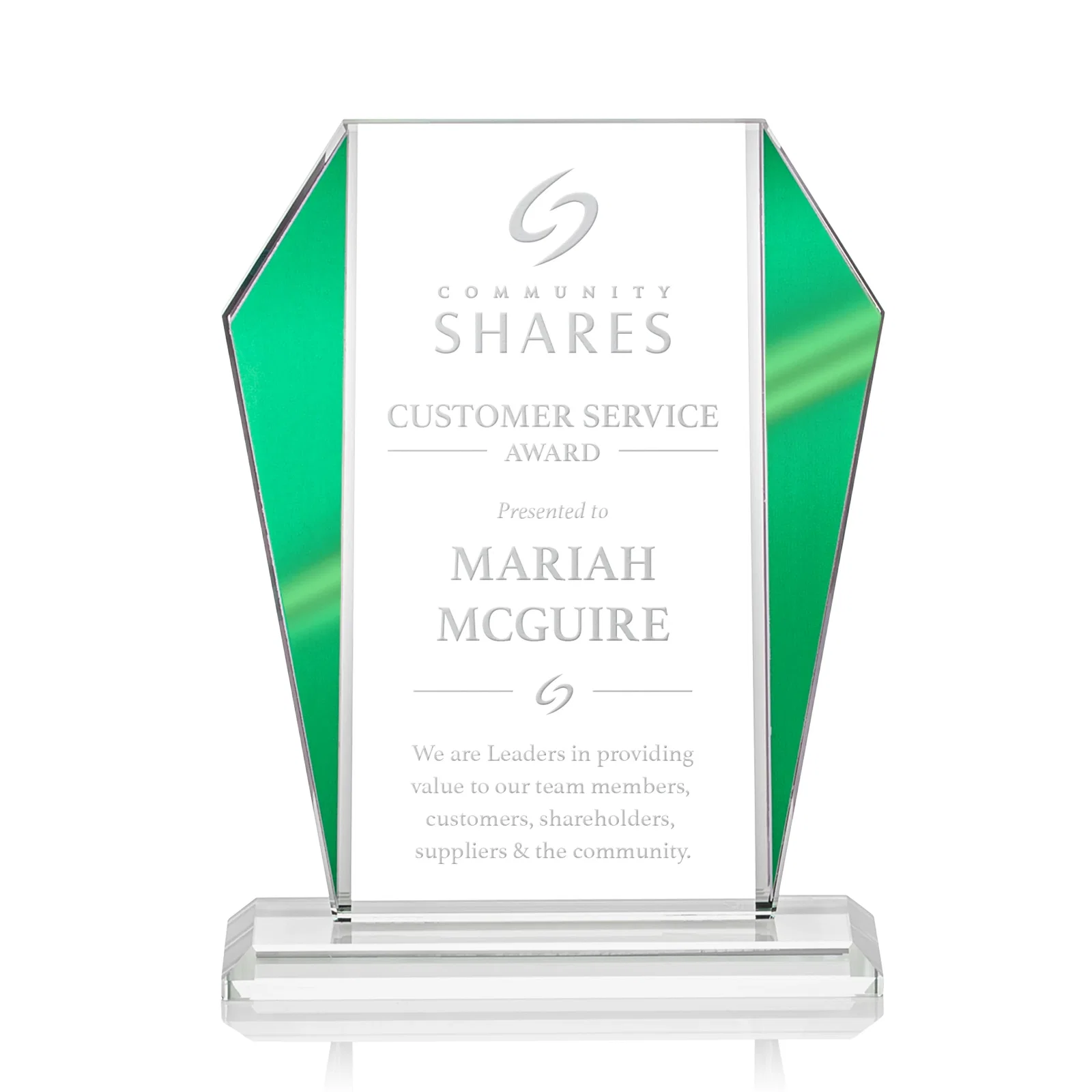 Custom Starfire Crystal Award with Metallic Frame and Mirror Back, awards for corporate award ceremonies