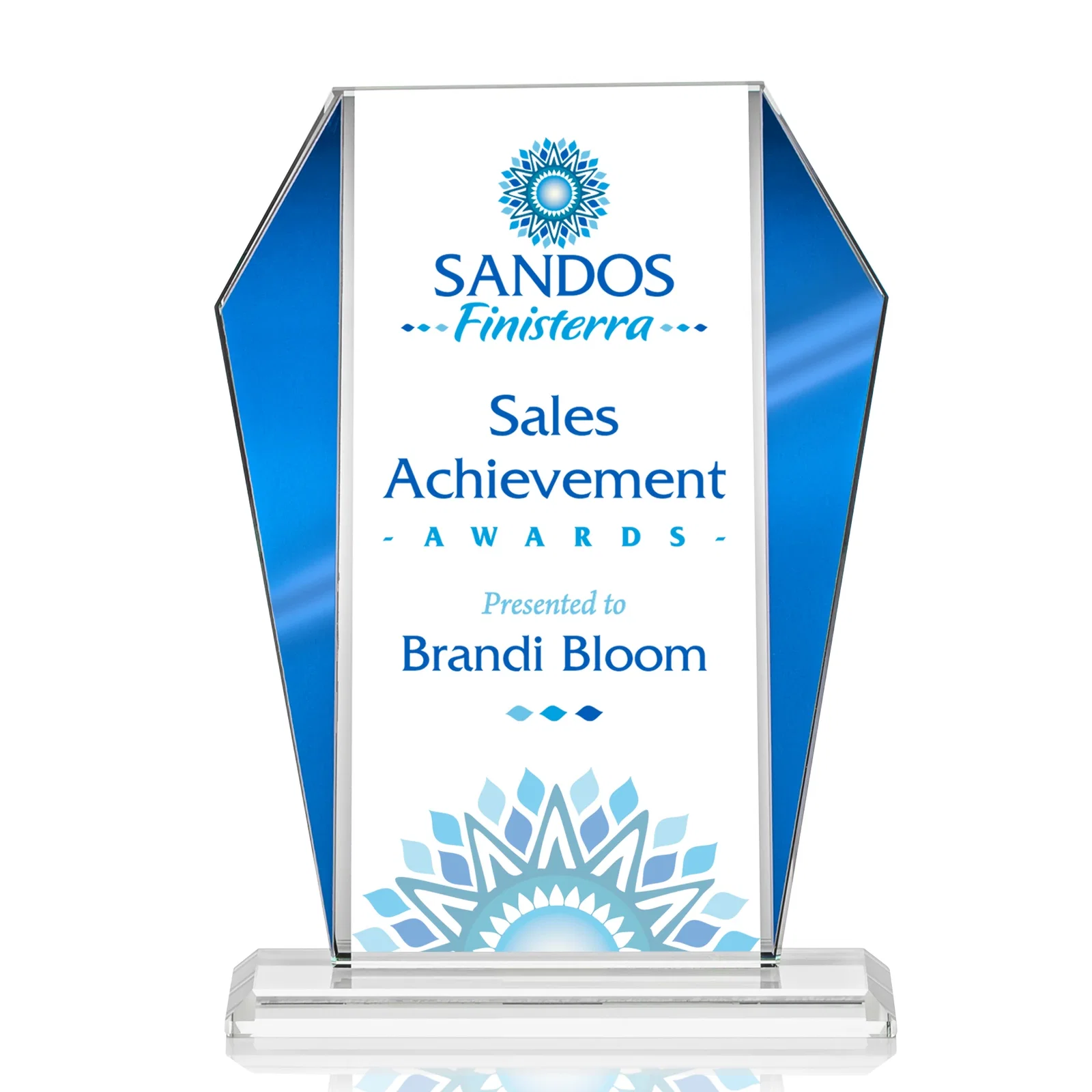 Personalized Starfire Crystal Award with Metallic Frame and Mirror Back, awards for graduation ceremonies
