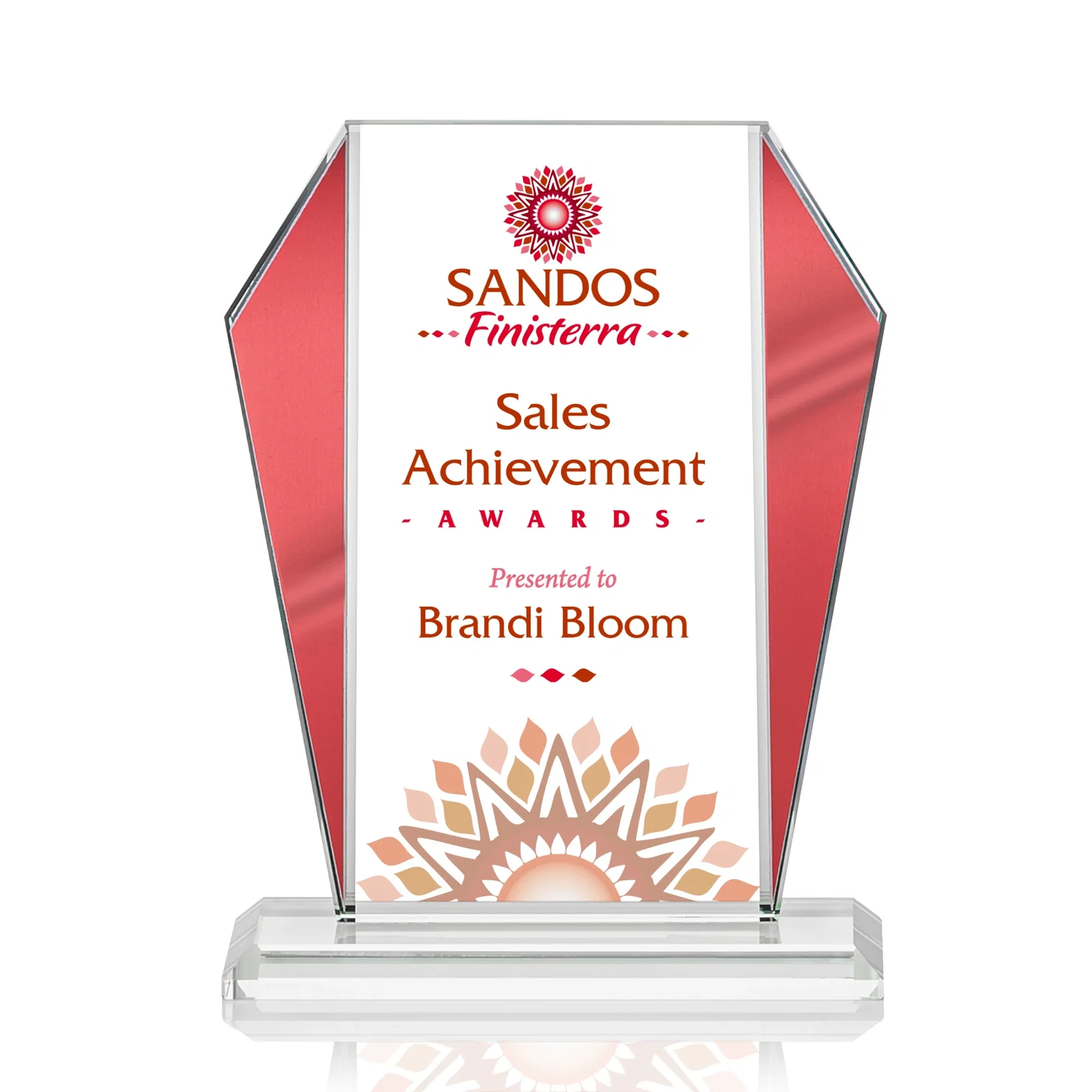 Personalized Starfire Crystal Award with Metallic Frame and Mirror Back, awards for volunteer appreciation